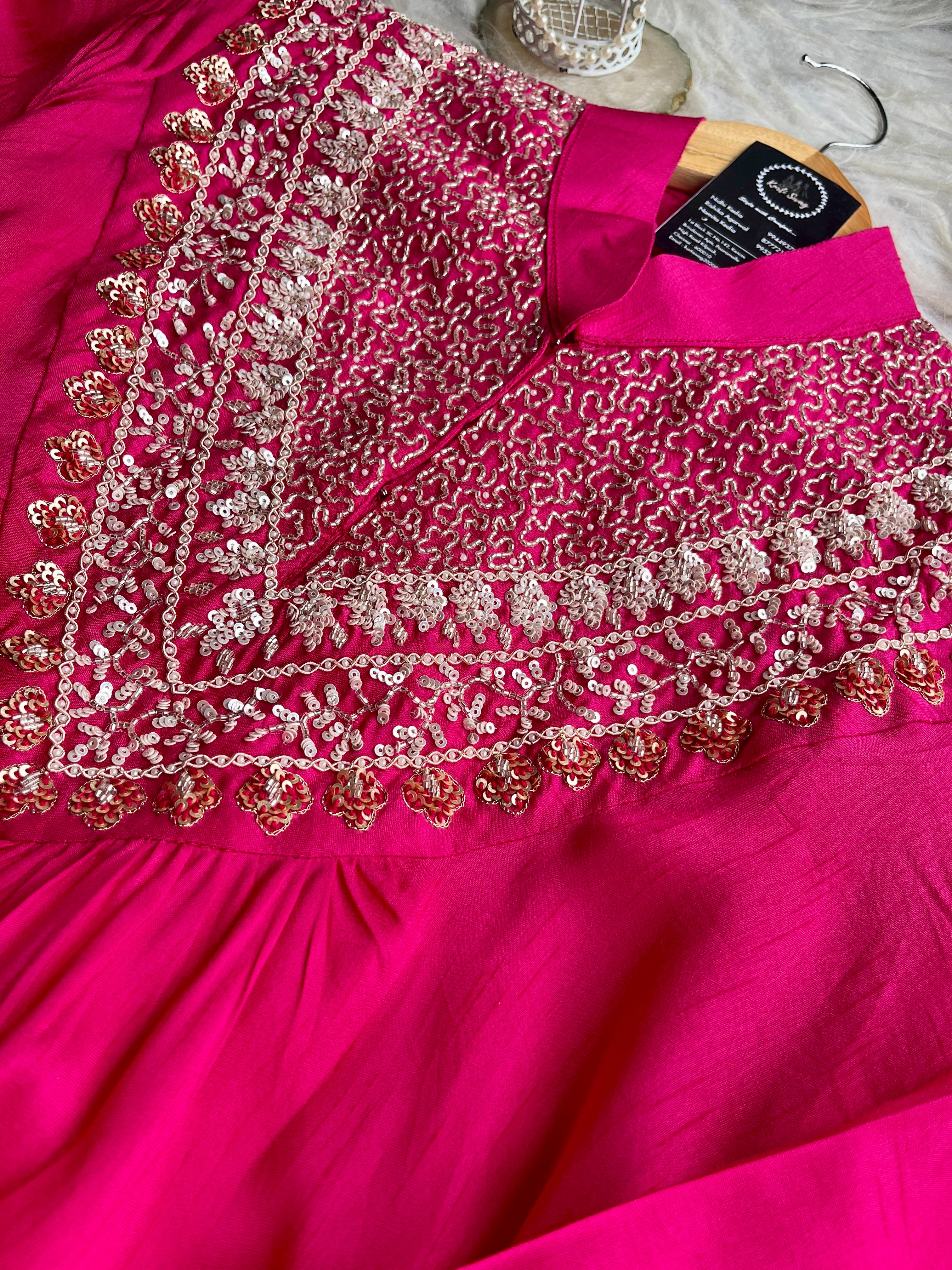 “SHREYA” Handwork Pink A line Top With Loose Straight Pants - Indowestern Edit 💕✨ | KurtiSwag