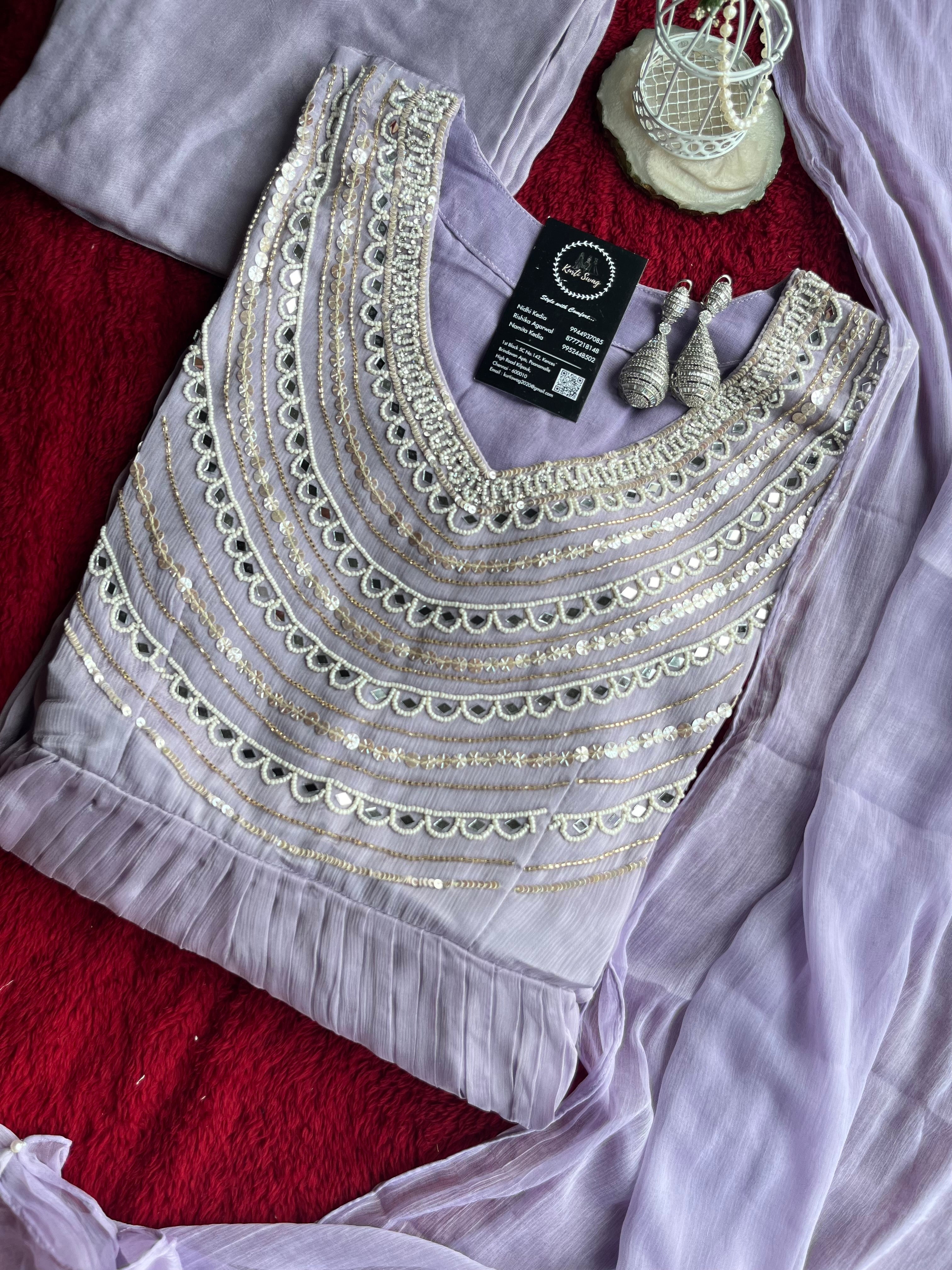 “SAJAL” Mirror And Sequin Embellished Chinnon Suit Set ✨💕 | KurtiSwag