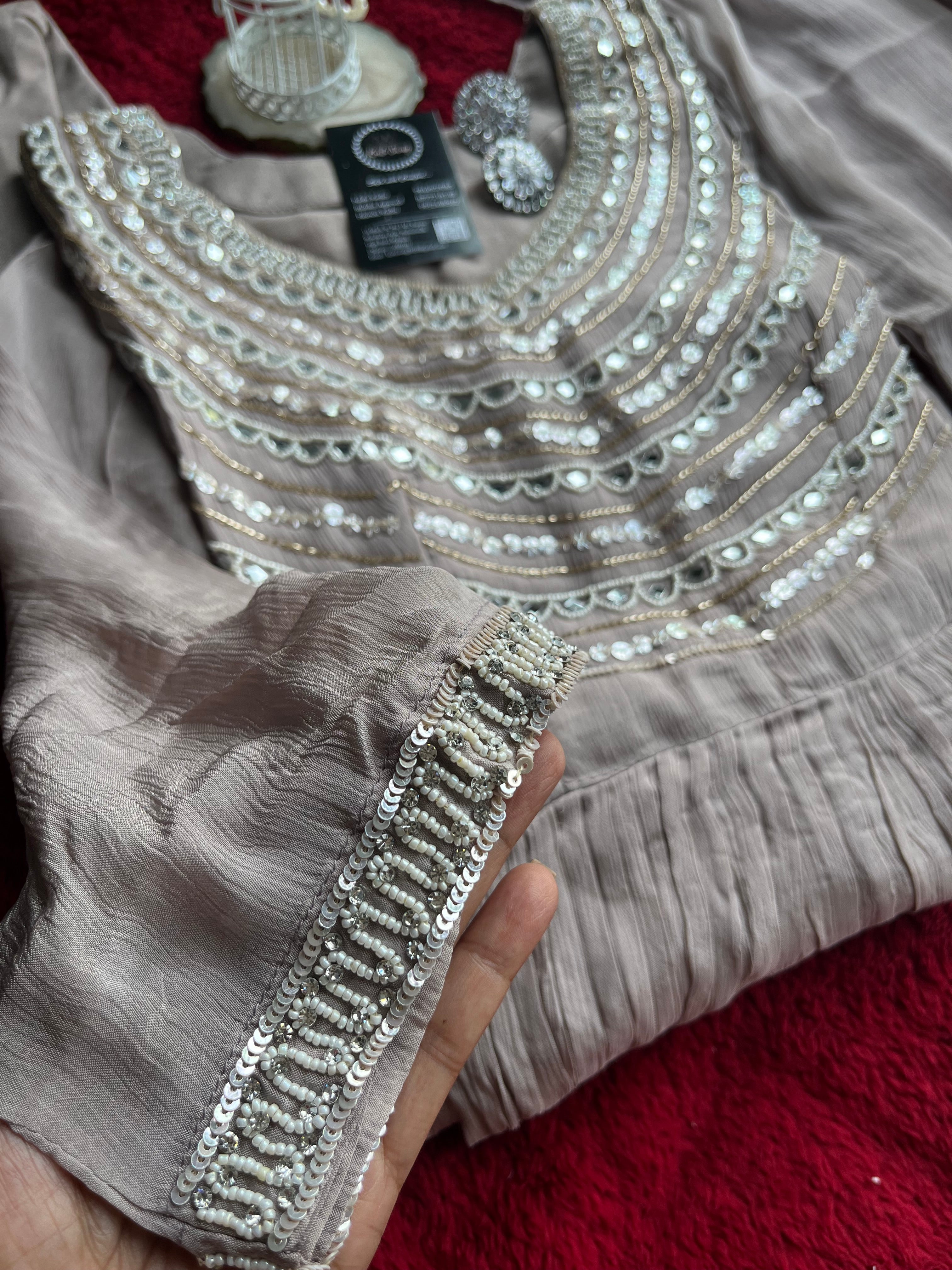 “SAJAL” Mirror And Sequin Embellished Chinnon Suit Set ✨💕 | KurtiSwag