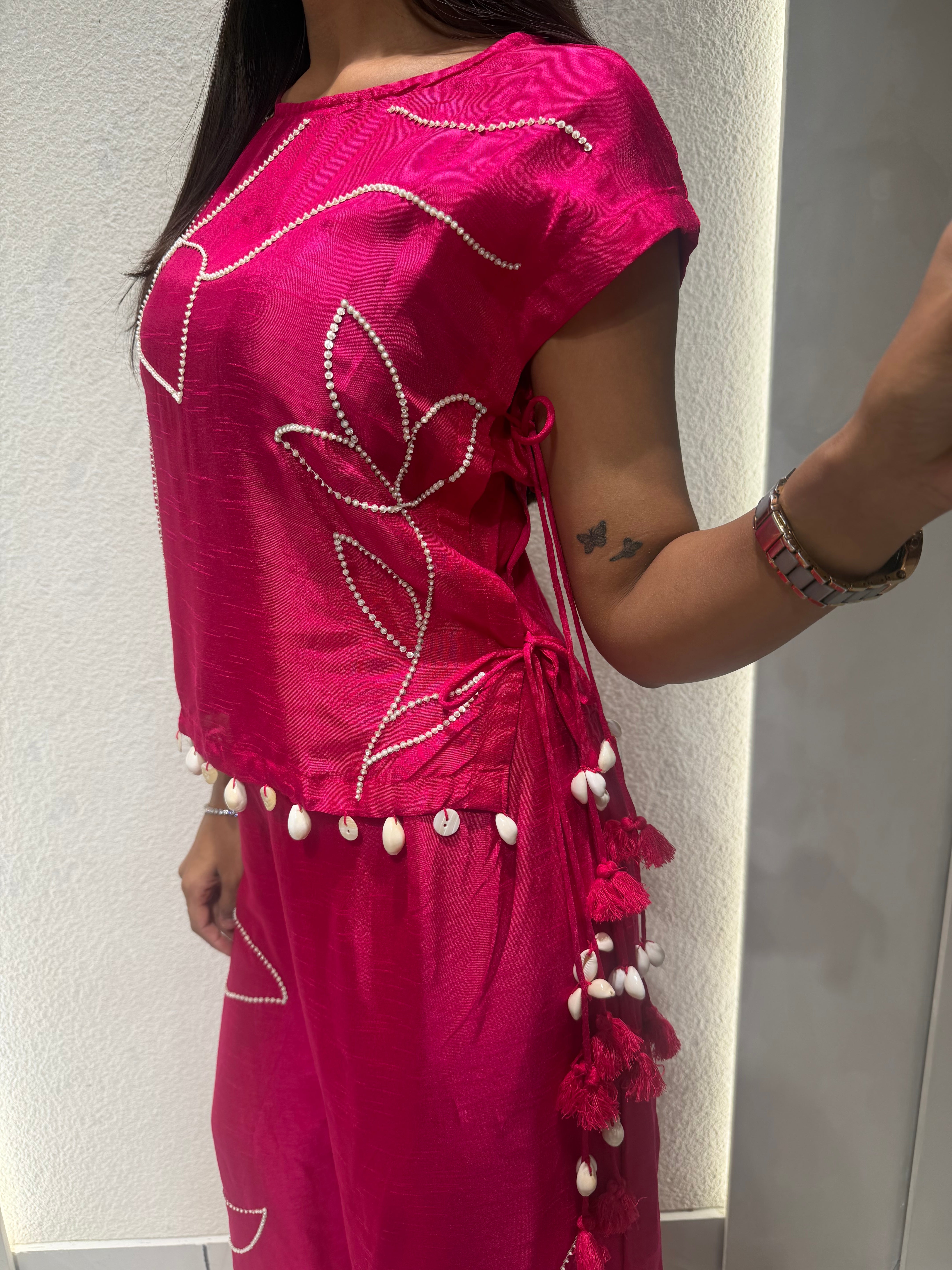 “SHELLS & Pearls” Silk Coord Set ✨💕 | KurtiSwag