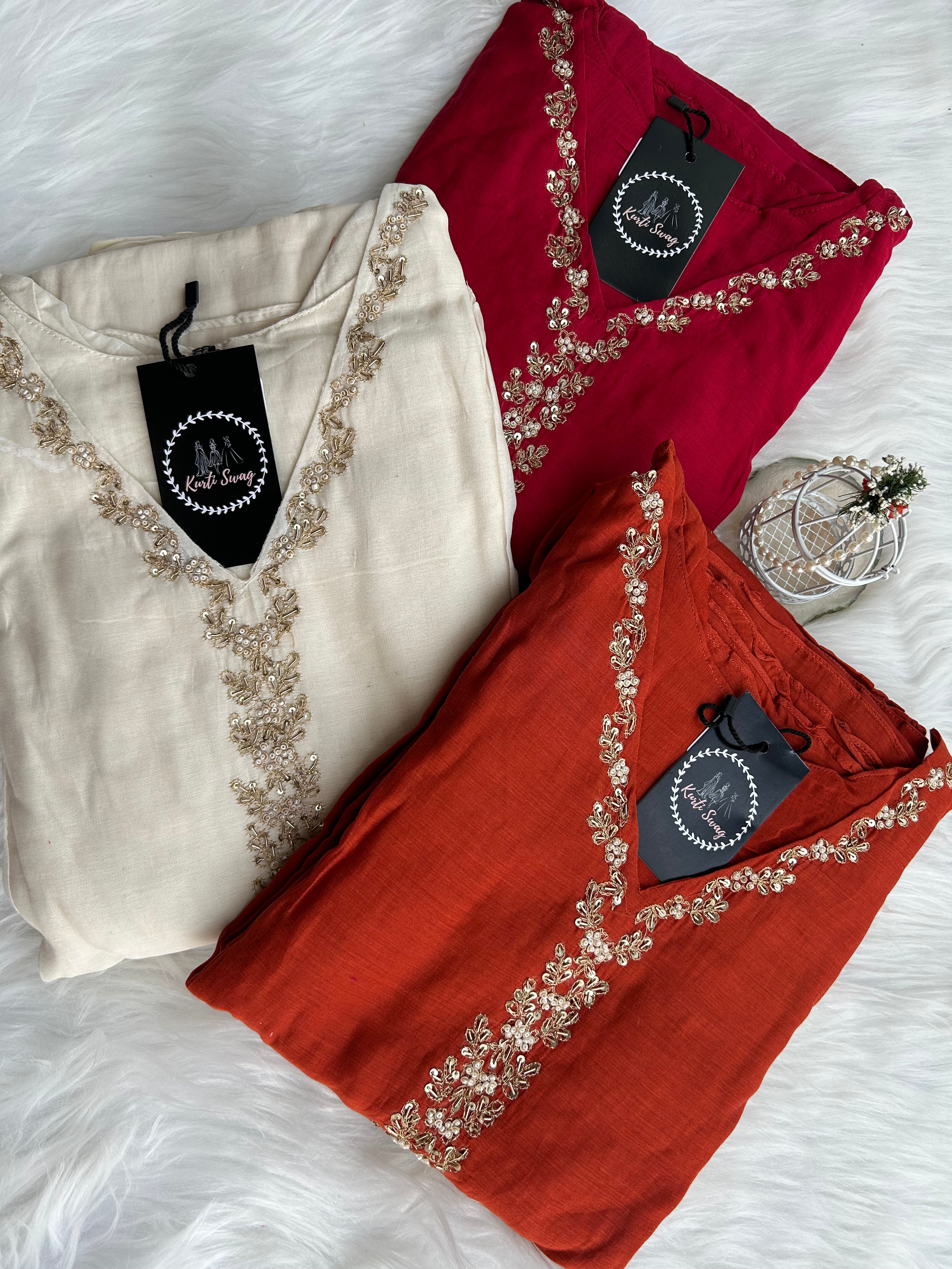“SNEHAL” Mul Chanderi Handwork Suit Set ✨♥️ | KurtiSwag