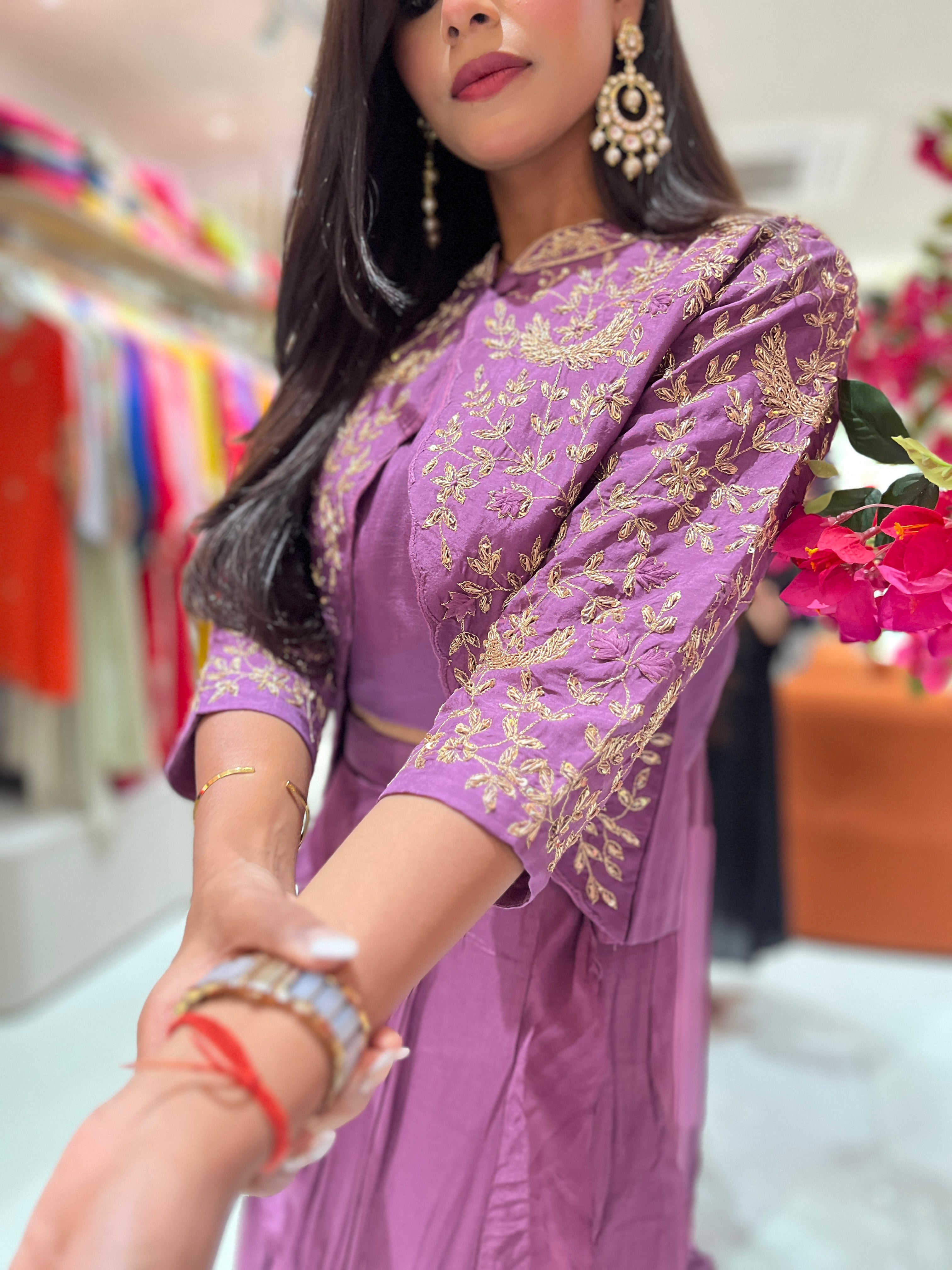“ KAAVYA” Indo Western Fits With Zardosi Jacket & Drape Skirt ✨💕 | KurtiSwag