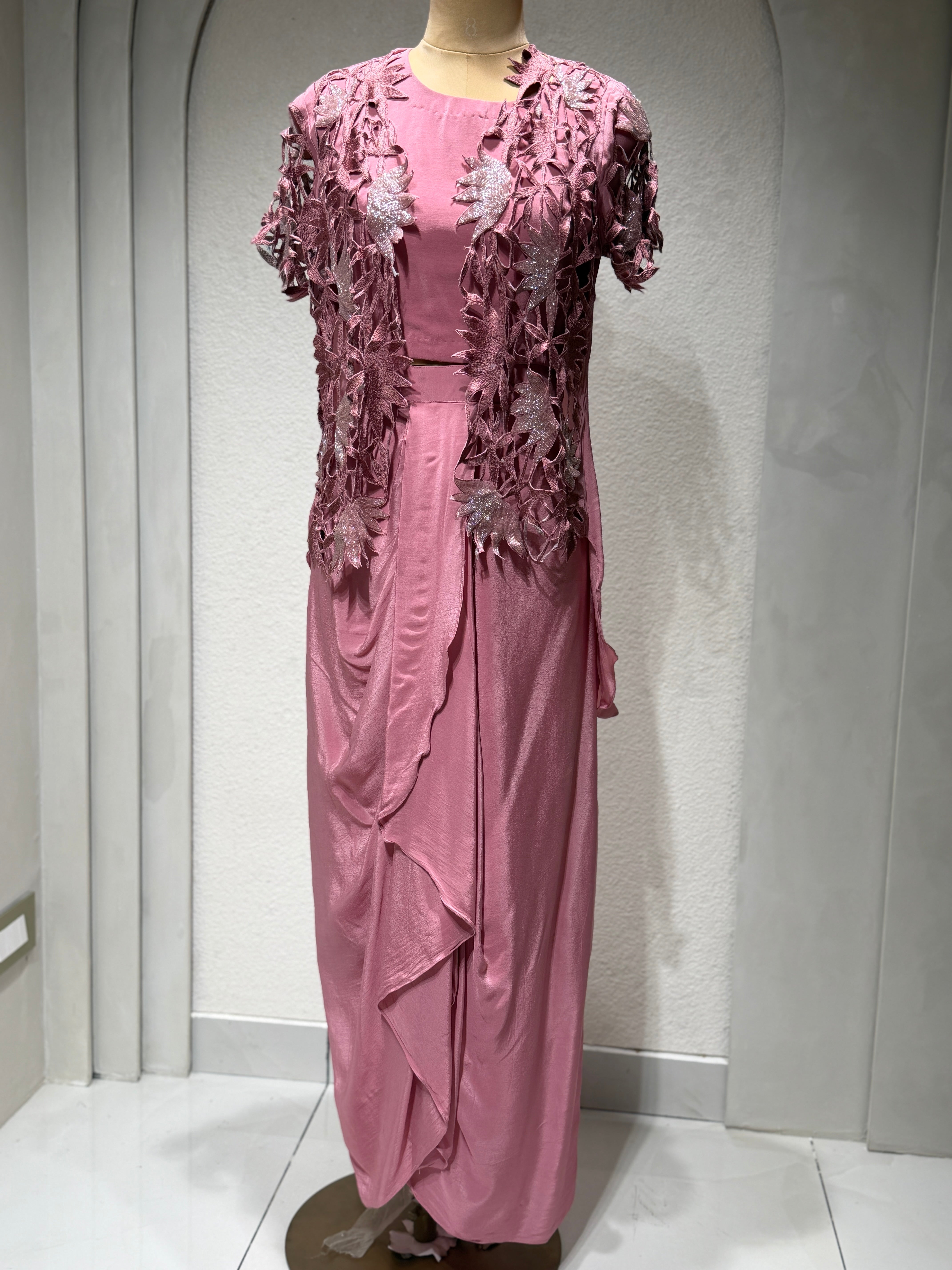 “SHRAVYA” Indo Western Shiloutte With Drape Skirt and Jacket💕✨ | KurtiSwag