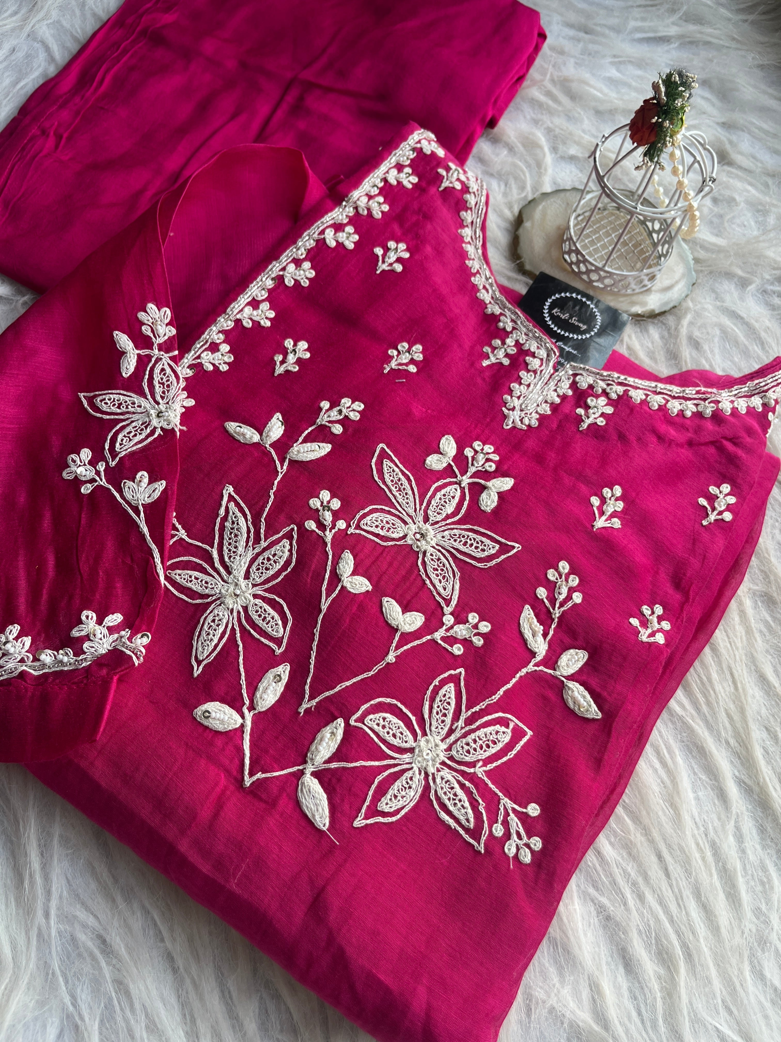 “VAANI” Premium Mul Chanderi Thread Work A Line Kurta Pant Set 💕✨ | KurtiSwag