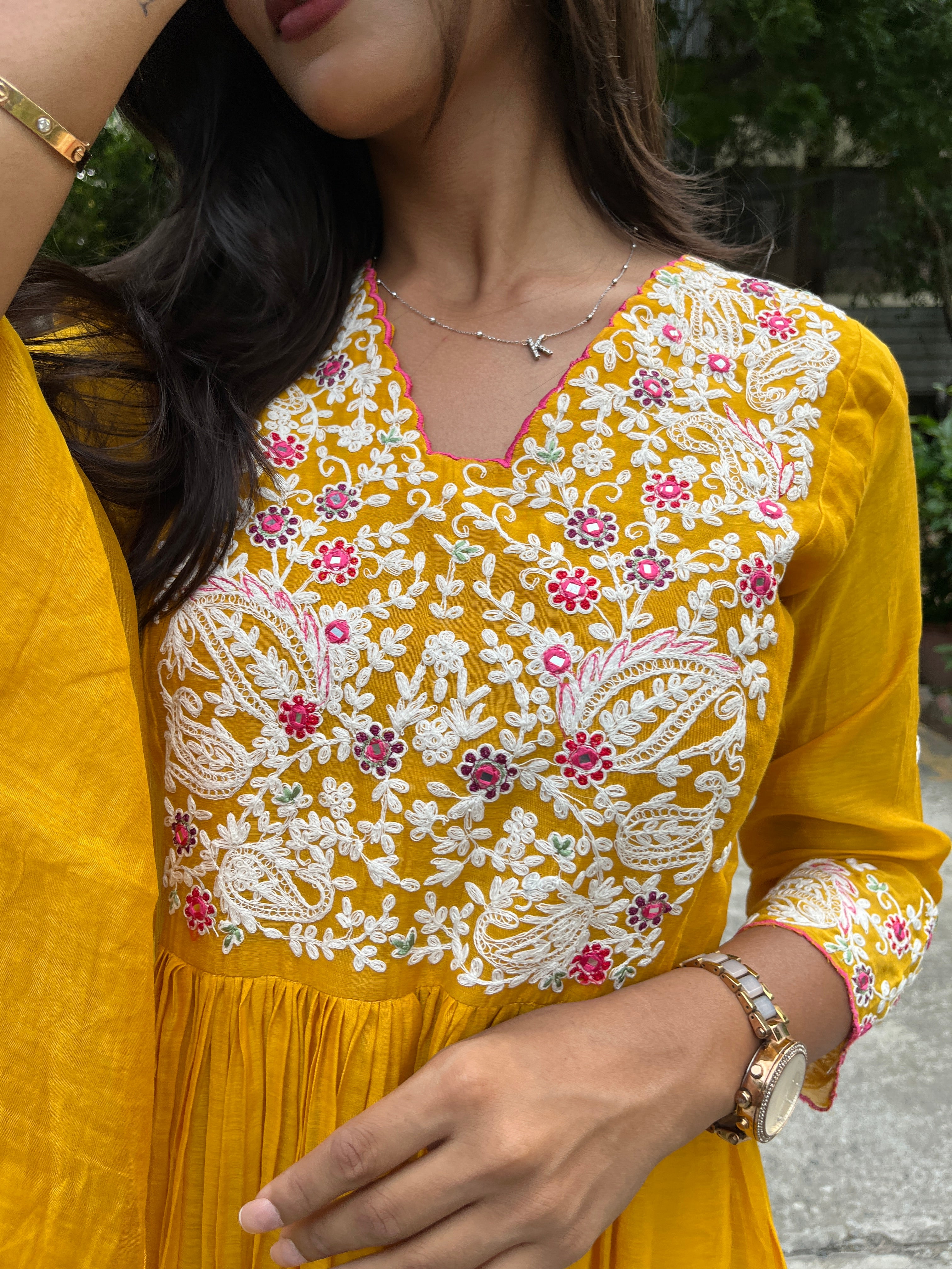 “URVASHI” Premium Mul Chanderi Thread Embroidered A Line Suit Set ✨❤️ | KurtiSwag