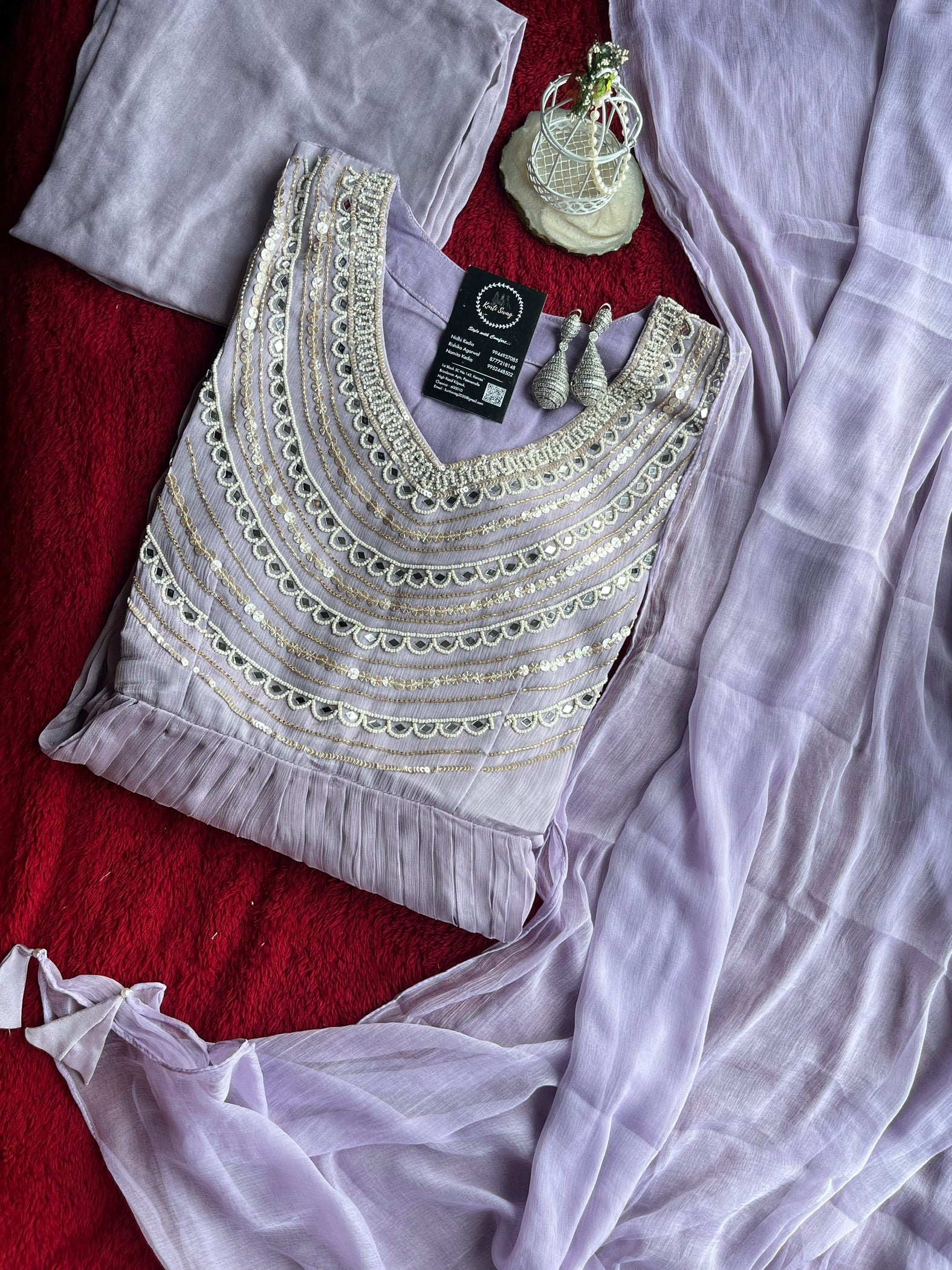“SAJAL” Mirror And Sequin Embellished Chinnon Suit Set ✨💕 | KurtiSwag