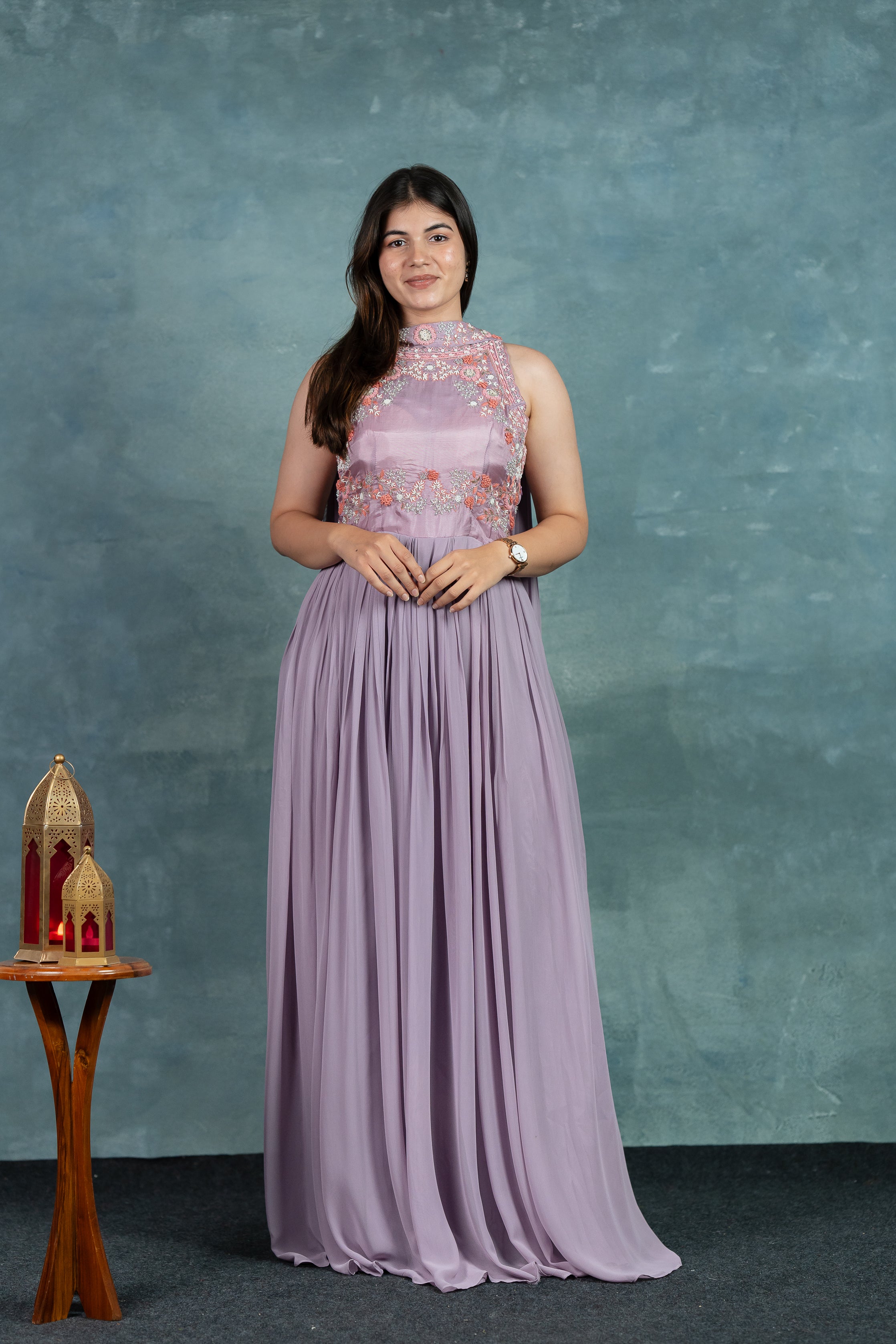 “ASLESHA” Premium Hand Embroidered Maxi Dress With Necklace Dupatta ❤️ | KurtiSwag
