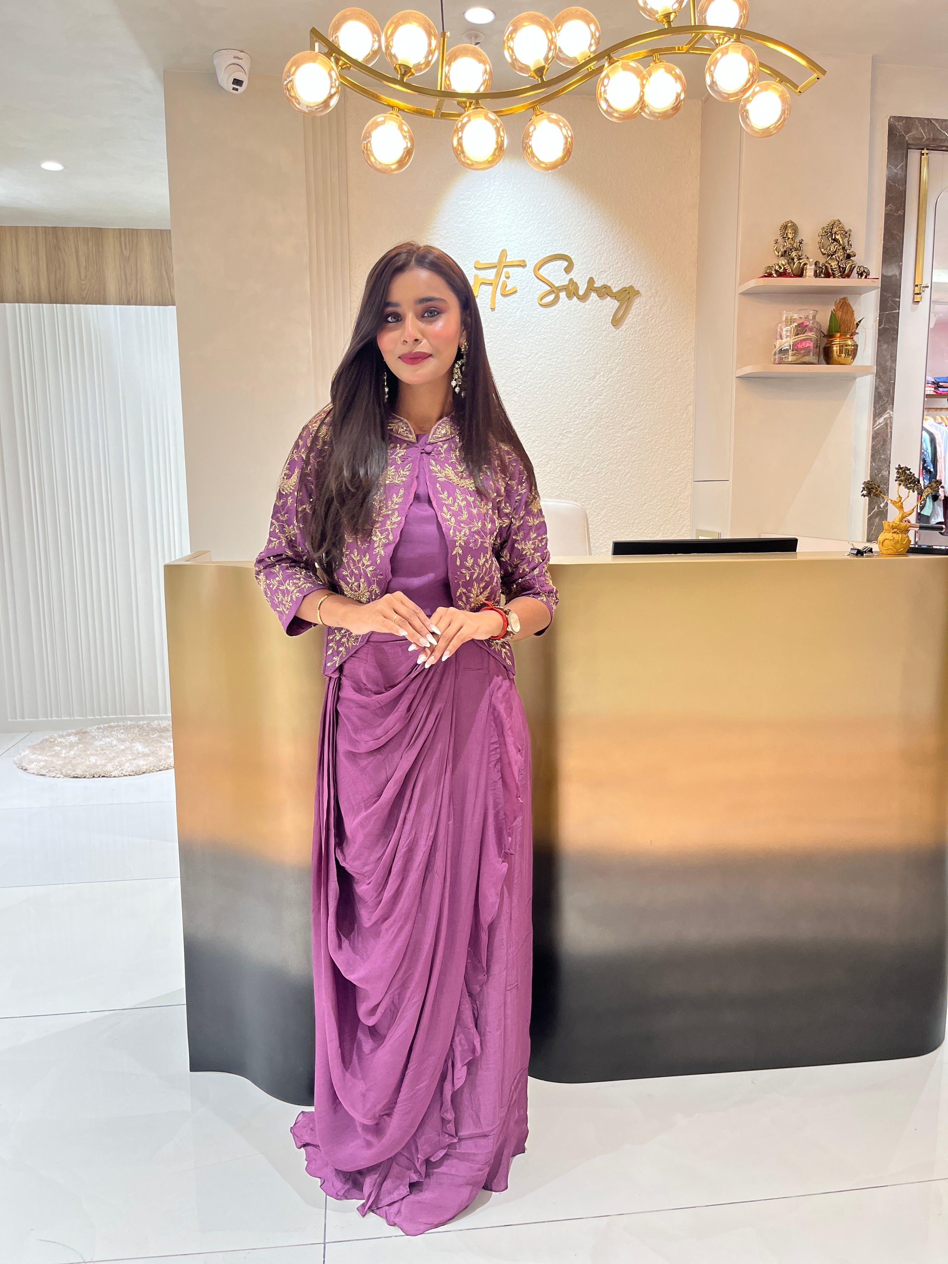 “ KAAVYA” Indo Western Fits With Zardosi Jacket & Drape Skirt ✨💕 | KurtiSwag