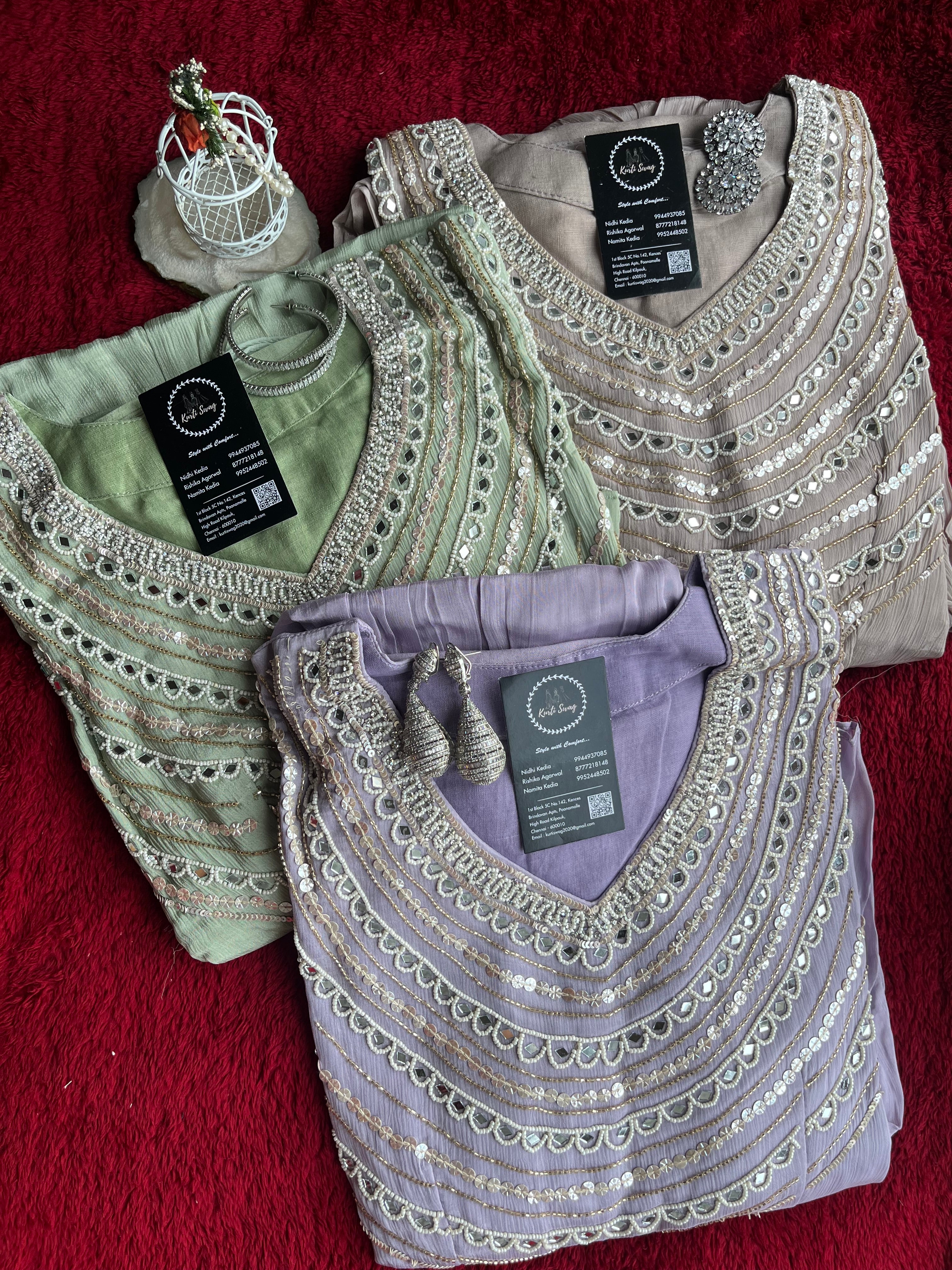 “SAJAL” Mirror And Sequin Embellished Chinnon Suit Set ✨💕 | KurtiSwag