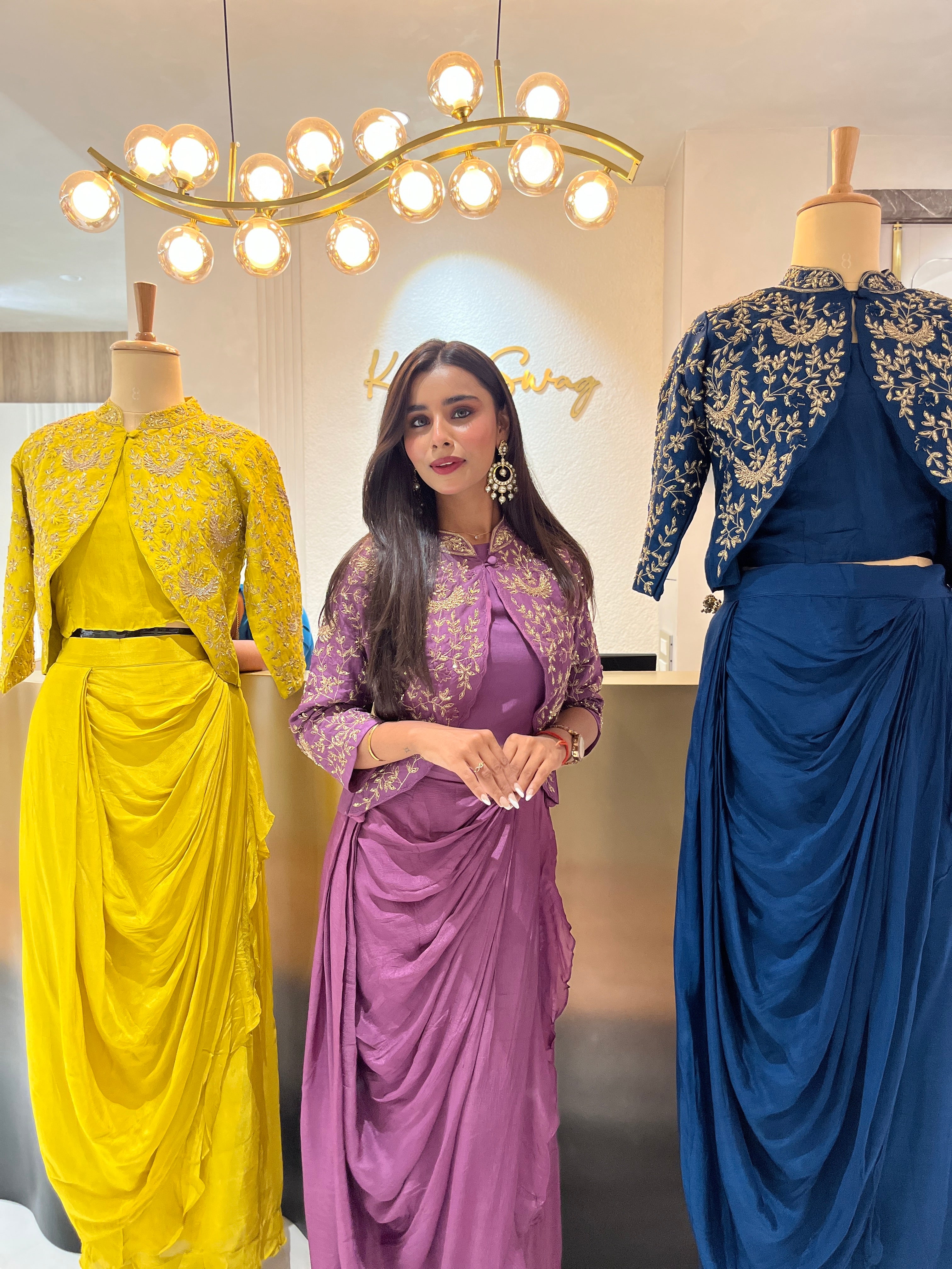 “ KAAVYA” Indo Western Fits With Zardosi Jacket & Drape Skirt ✨💕 | KurtiSwag