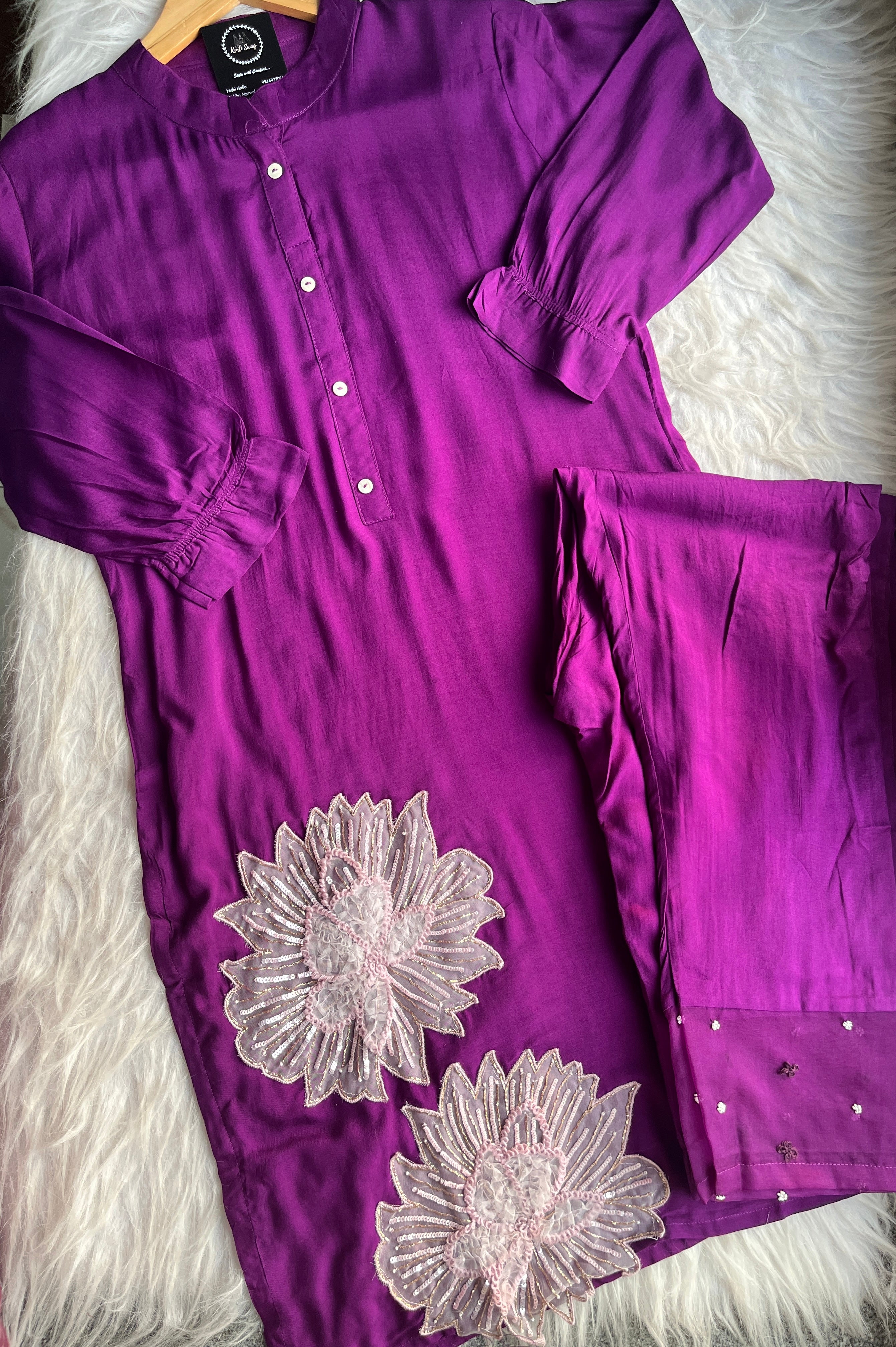 “INAAYA” Designer Organza Appliqué Coord Set 💜 | KurtiSwag