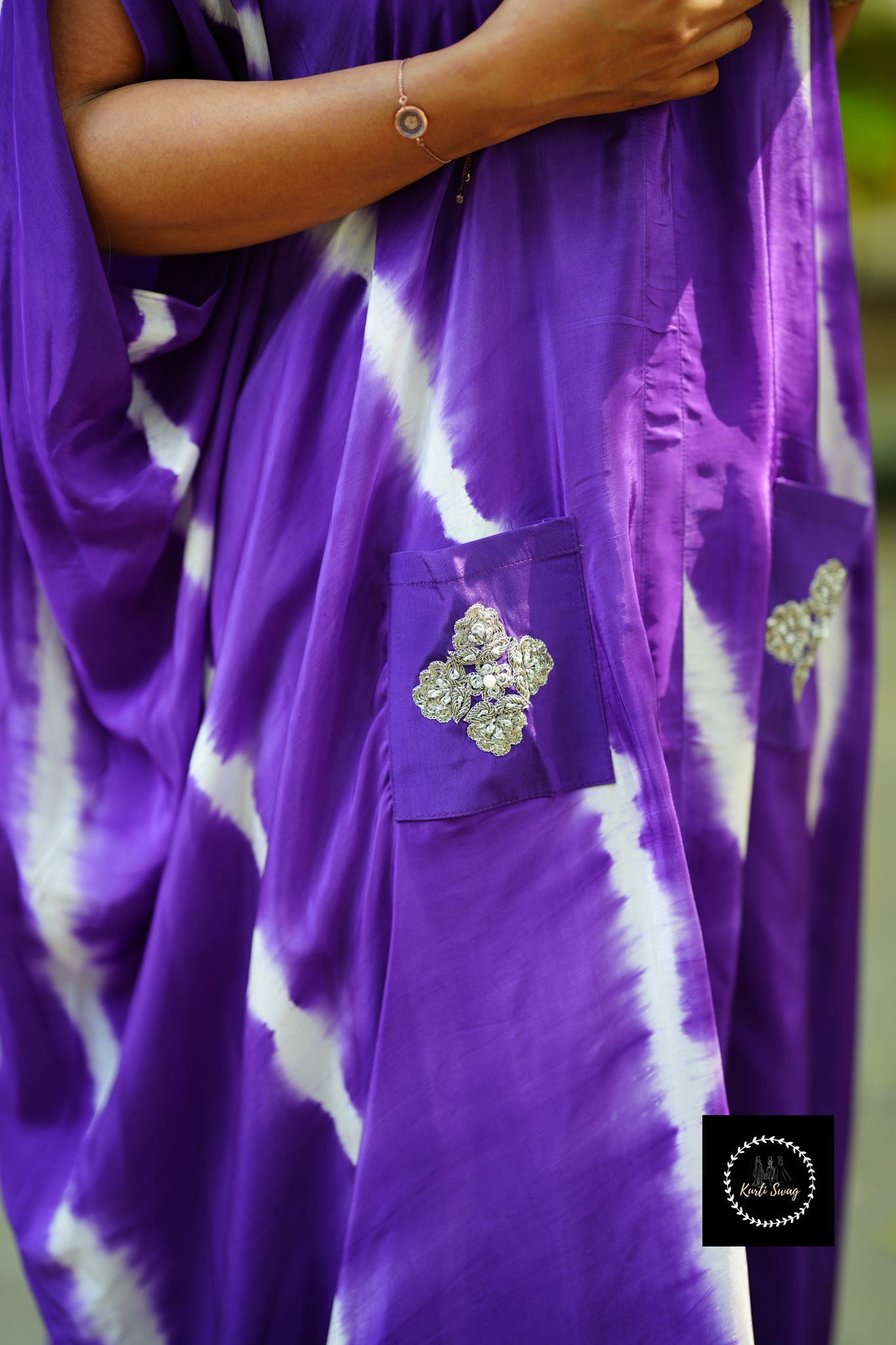 “ALIZEH” Tie And Dye Crepe Silk Kaftan Dress | KurtiSwag