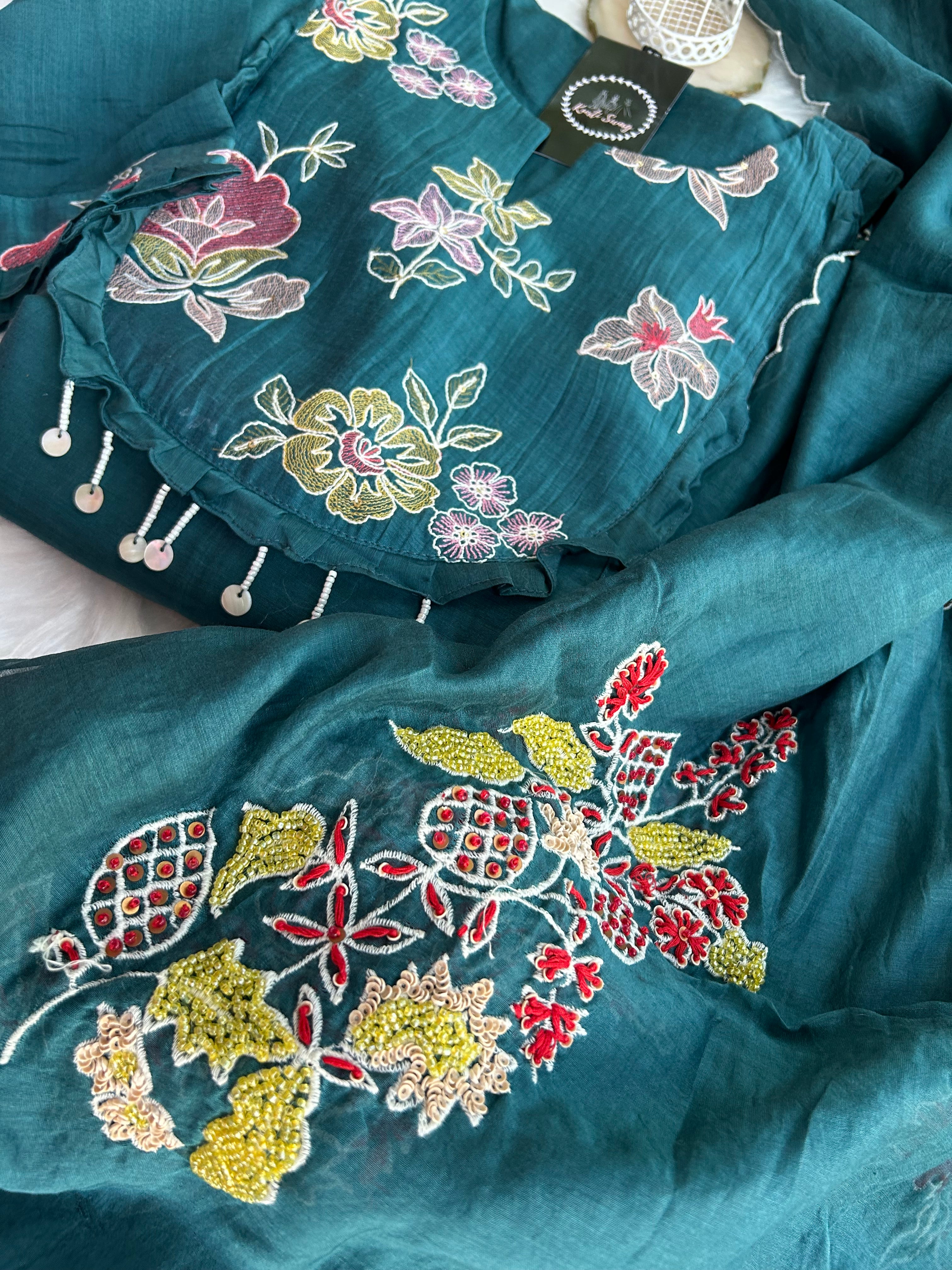 “SOFT HUES” Premium Embroidered Mul Chanderi Suit Set ✨💕 | KurtiSwag