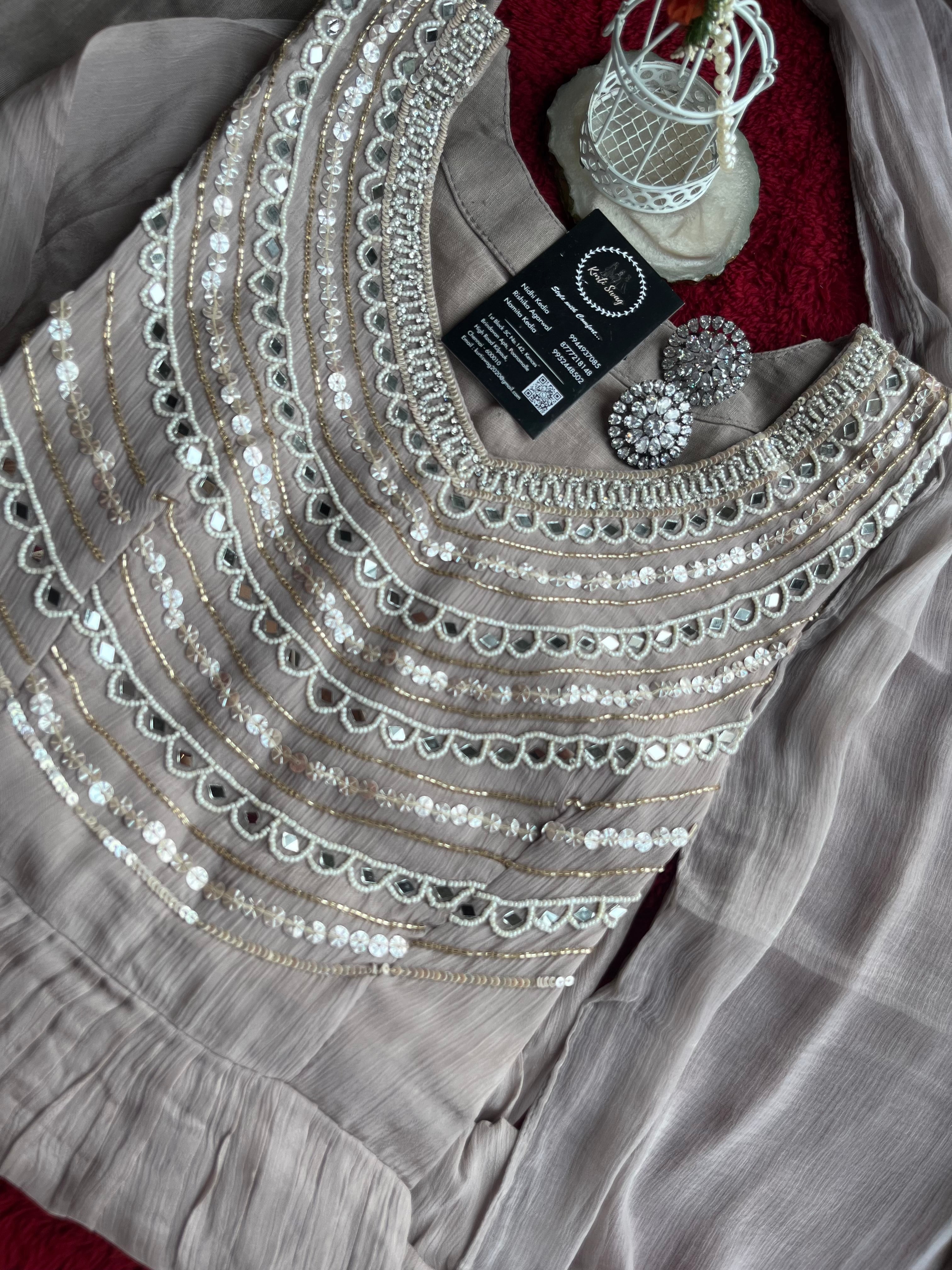 “SAJAL” Mirror And Sequin Embellished Chinnon Suit Set ✨💕 | KurtiSwag