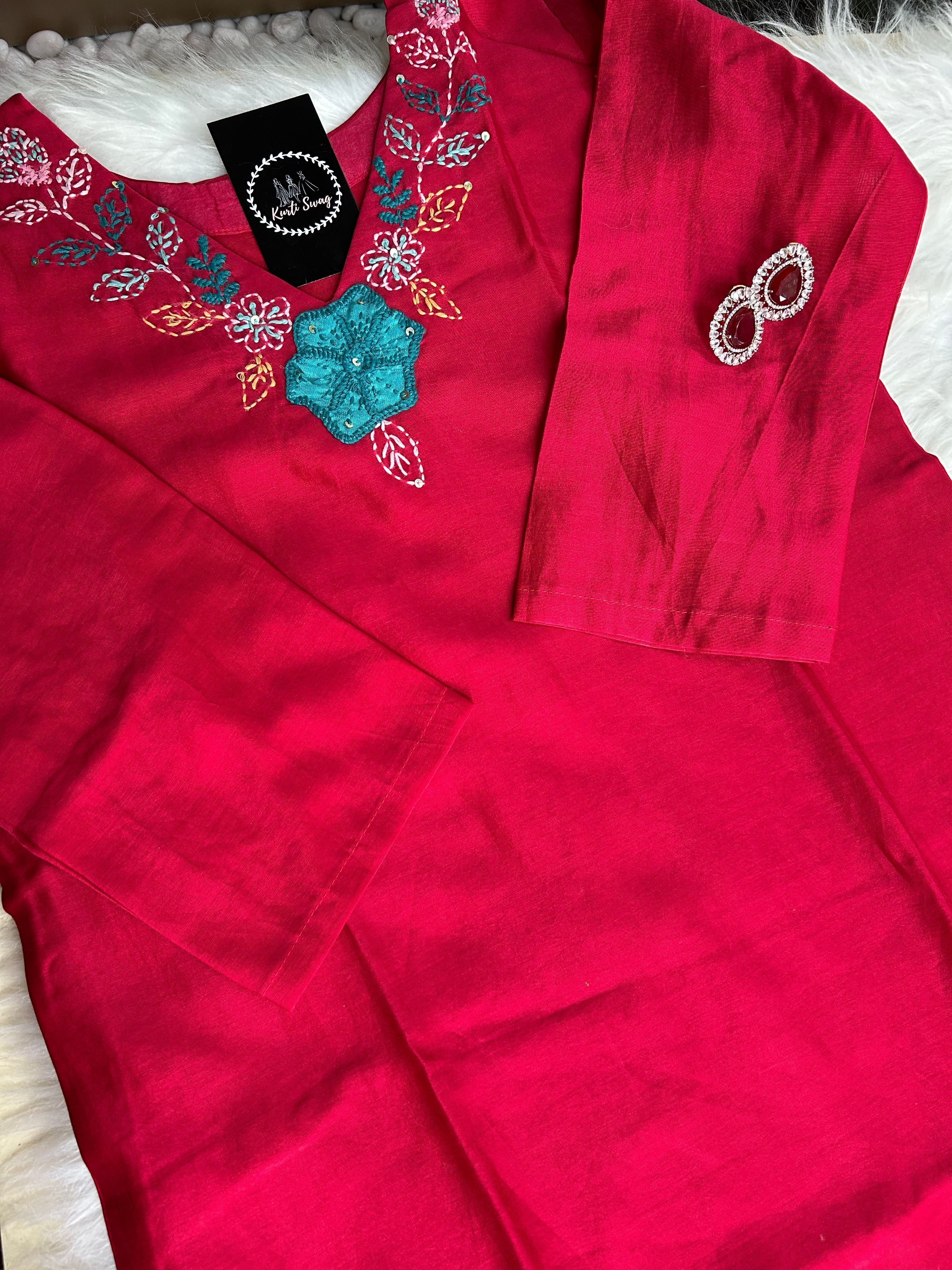 “RUHANI BLOSSOM” Pure Chanderi Suit Set In Red ❤️ | KurtiSwag