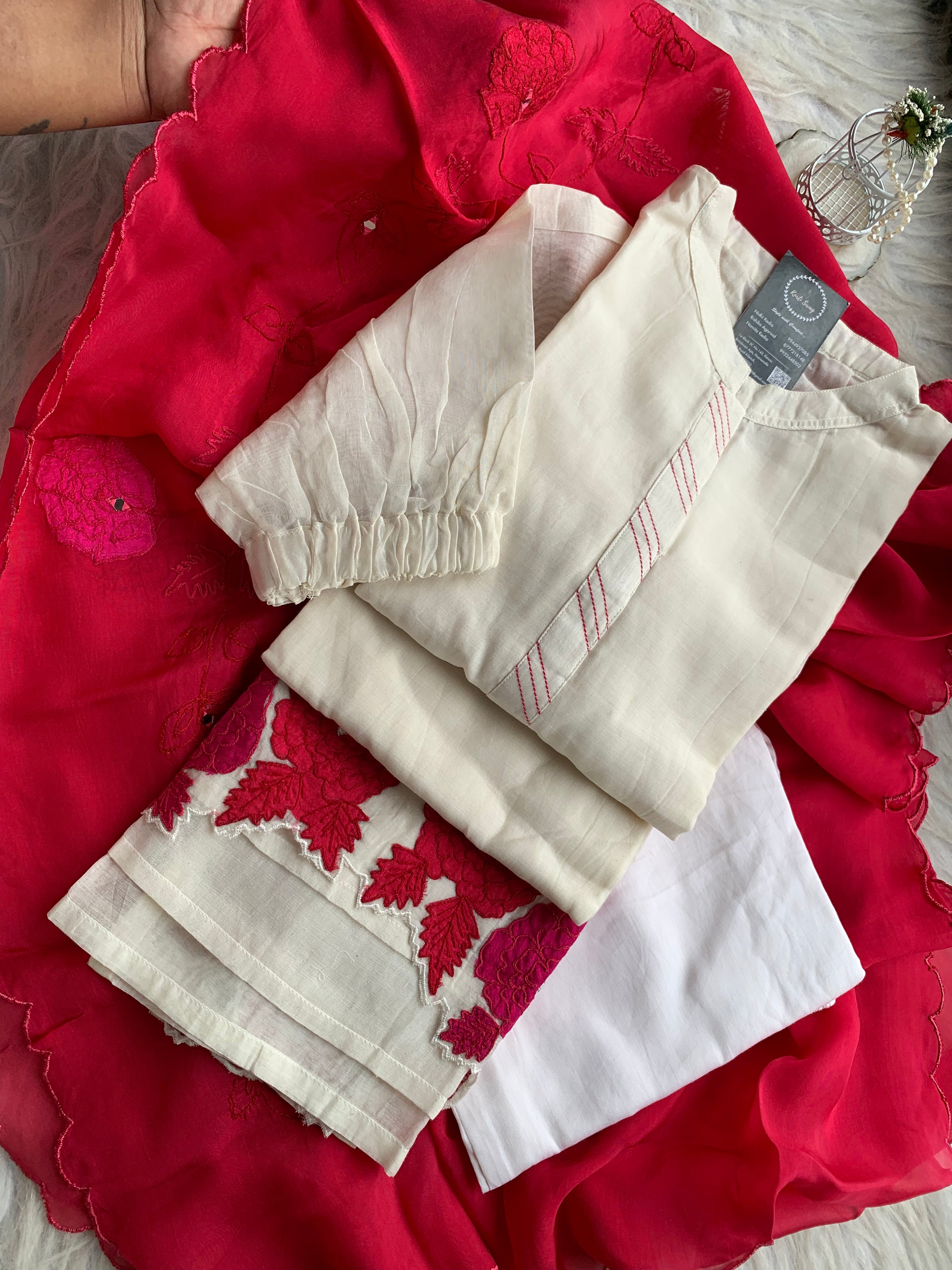 “MANASA” Mul Chanderi Applique Suit Set ✨♥️ | KurtiSwag