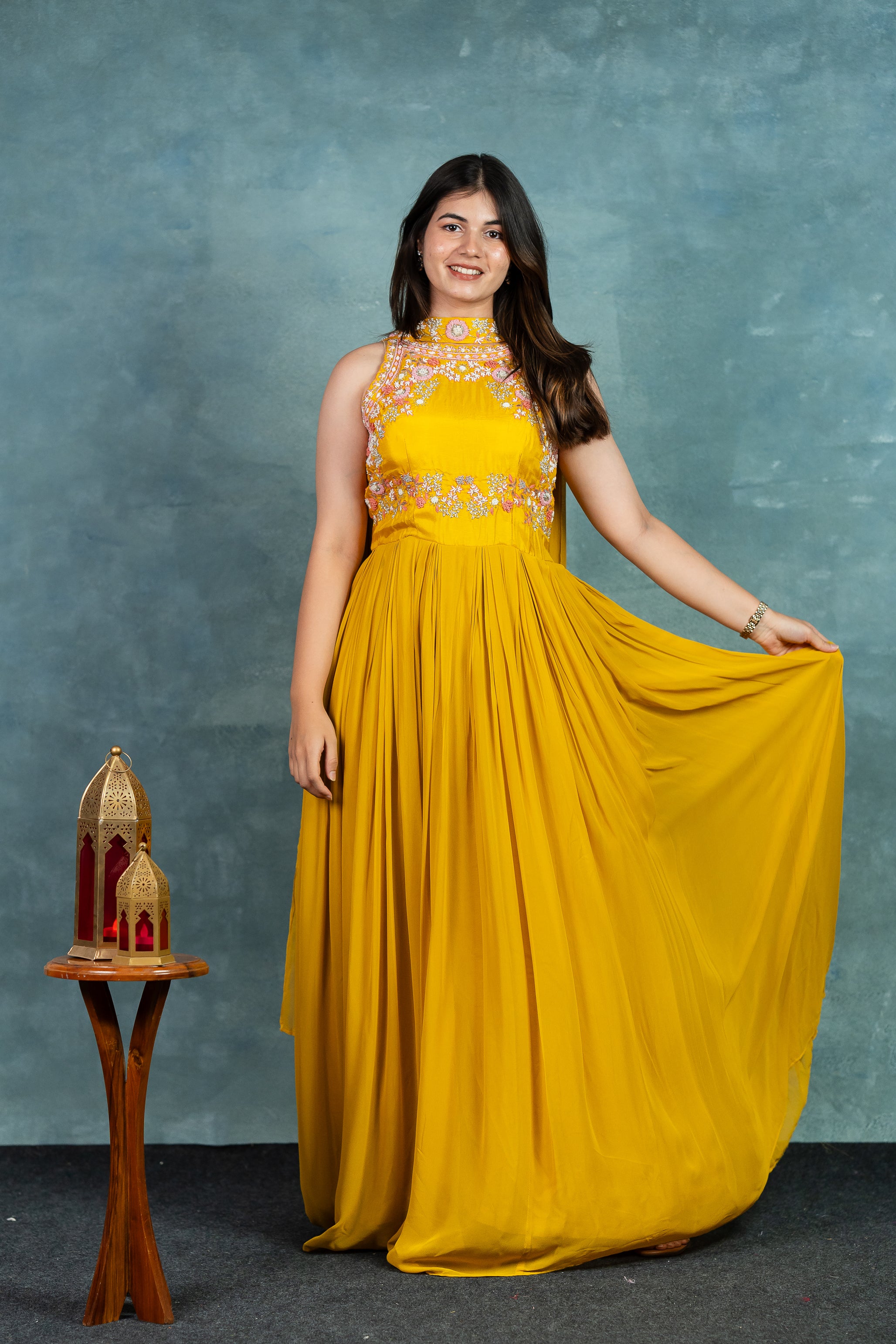 “ASLESHA” Premium Hand Embroidered Maxi Dress With Necklace Dupatta ❤️ | KurtiSwag