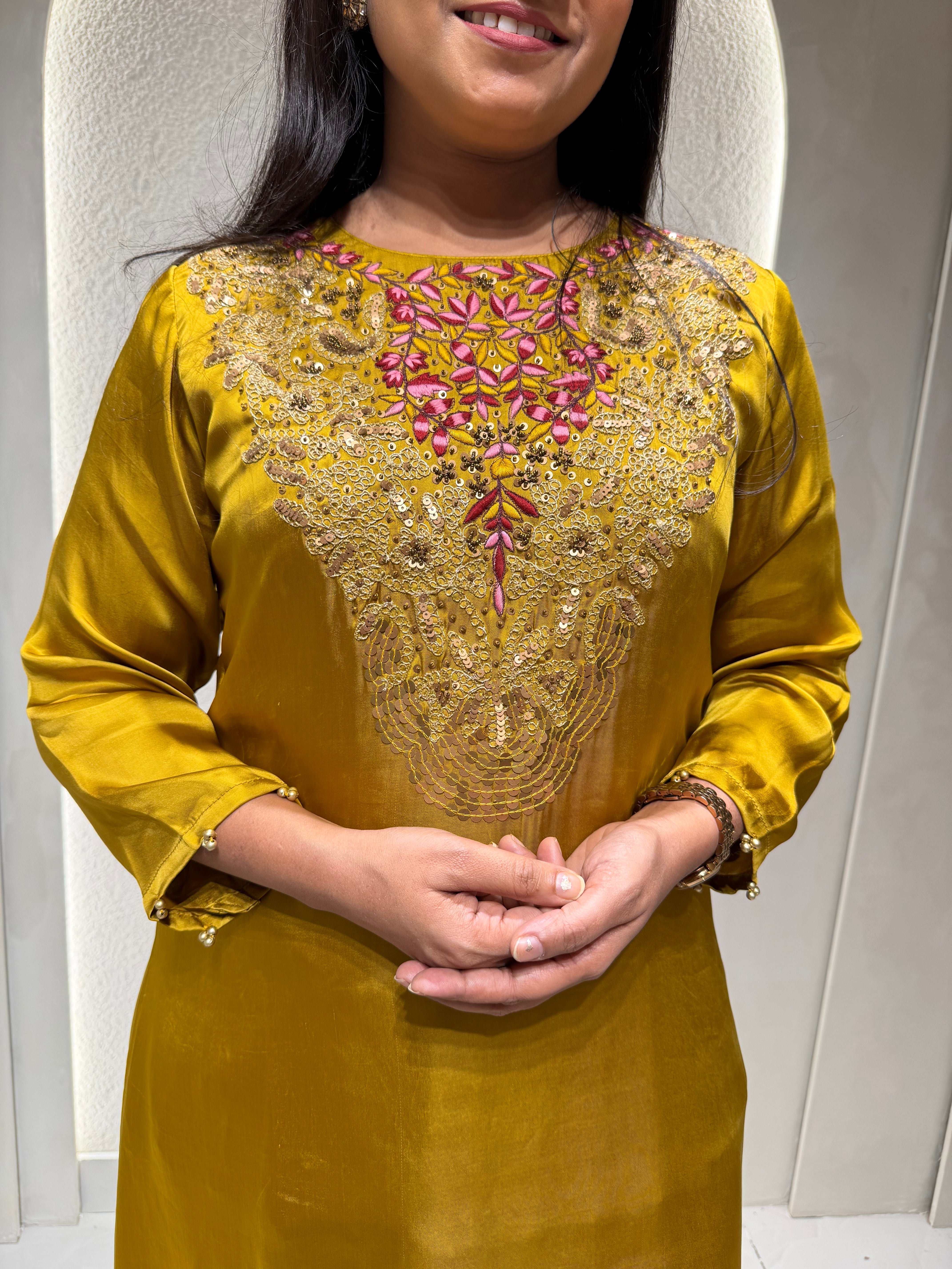 “JUHI” Premium Satin Handwork Top With Drape Skirt- Indowestern💜 | KurtiSwag