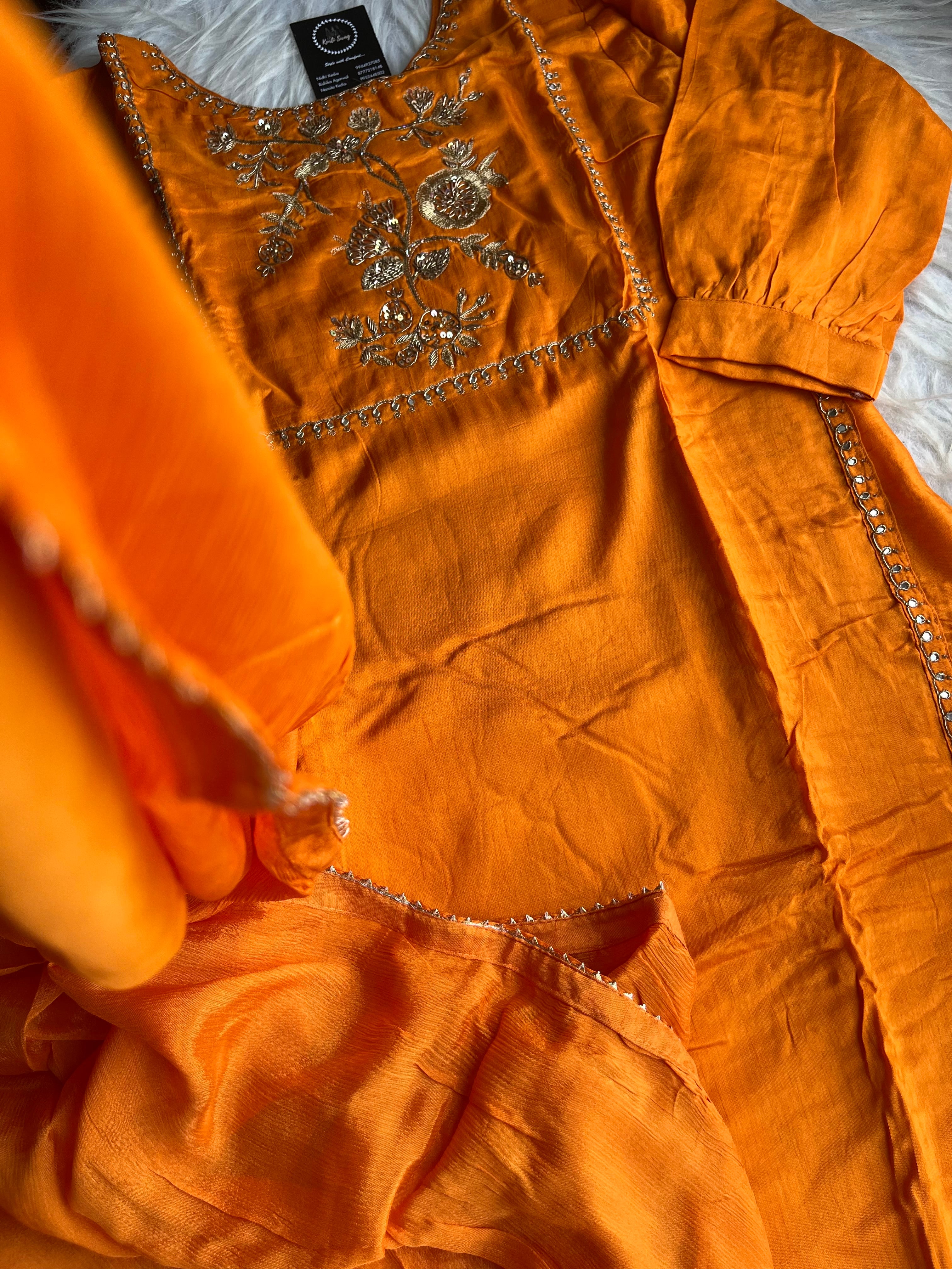 “AUBURN” Premiun Kurti Full set In Orange ✨ | KurtiSwag