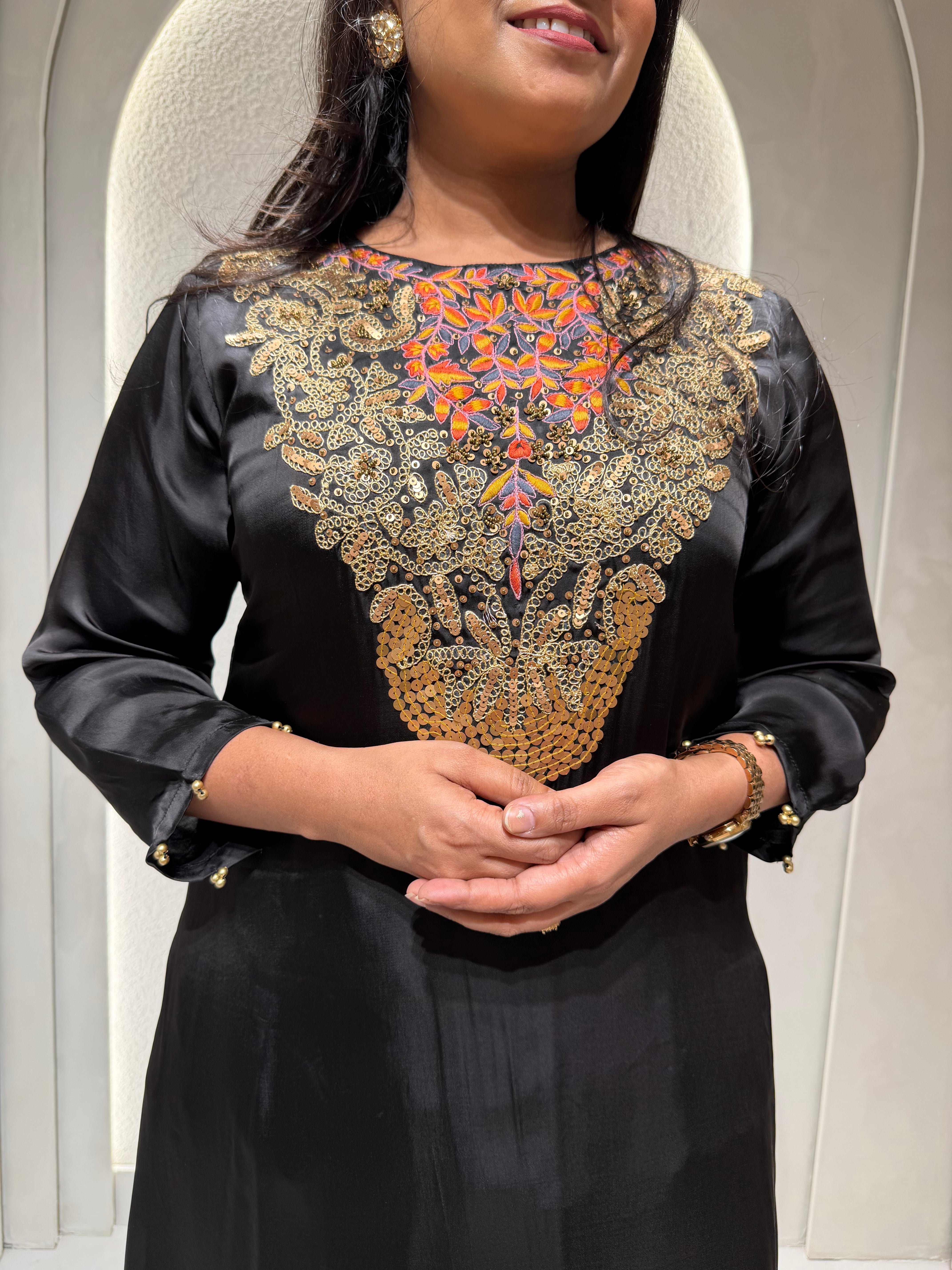 “JUHI” Premium Satin Handwork Top With Drape Skirt- Indowestern💜 | KurtiSwag