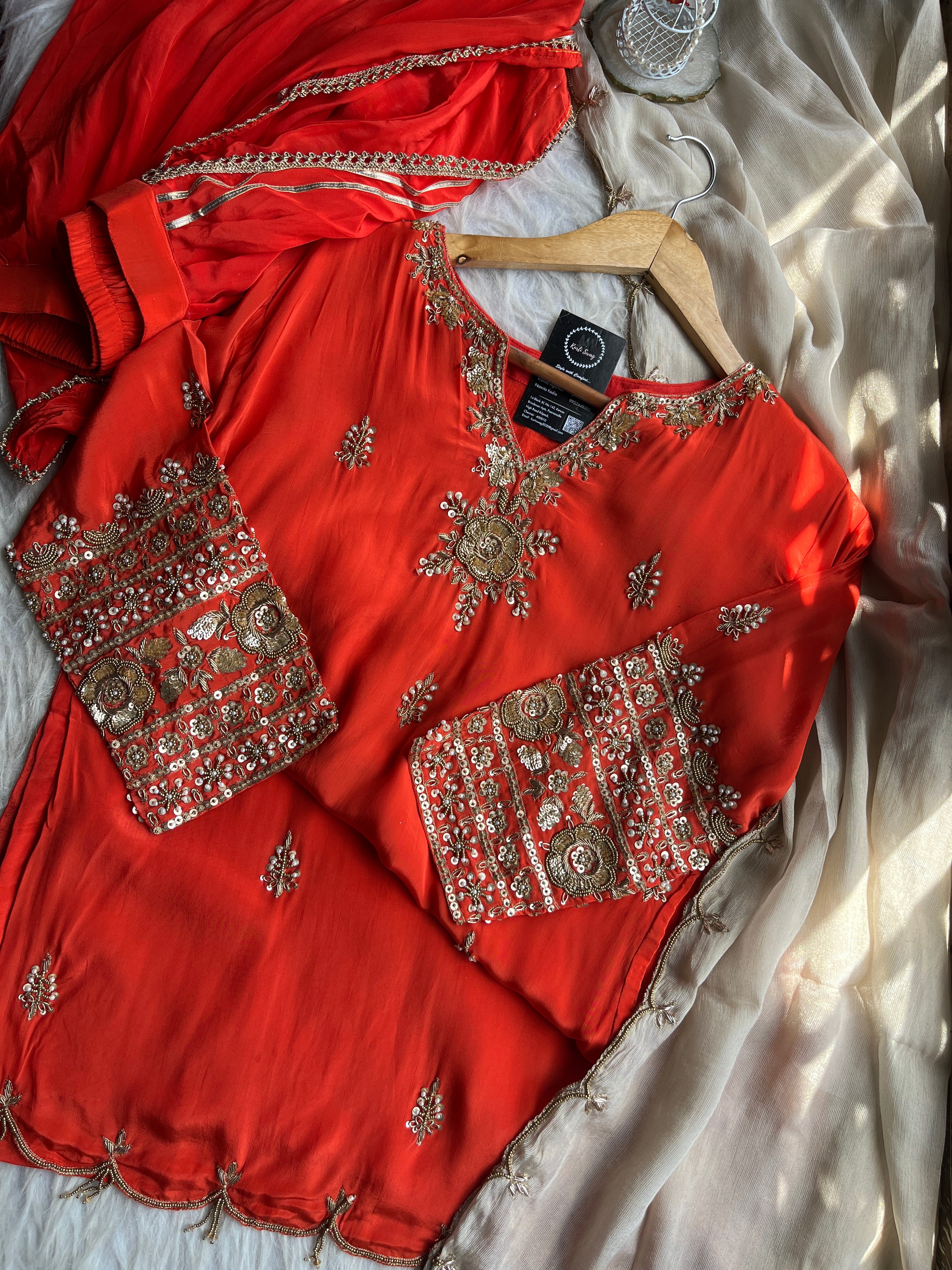 “RAANJHA” Pure Crape Festive Kurti & Dhoti Pant Set With Dupatta 🧡 | KurtiSwag