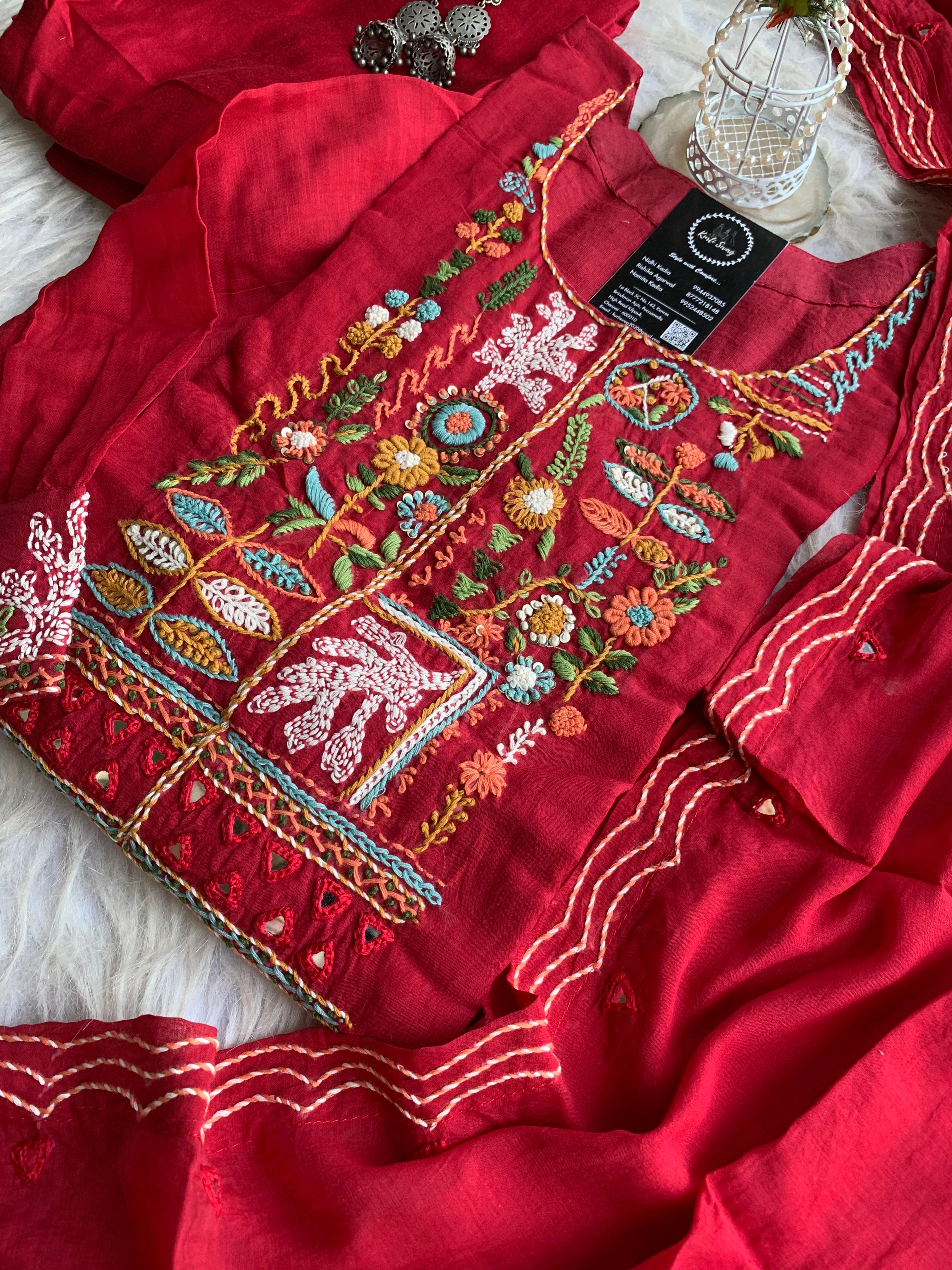 “ALANKAAR” Premium Mul Chanderi Thread Embroidered Suit Set ✨❤️✨ | KurtiSwag