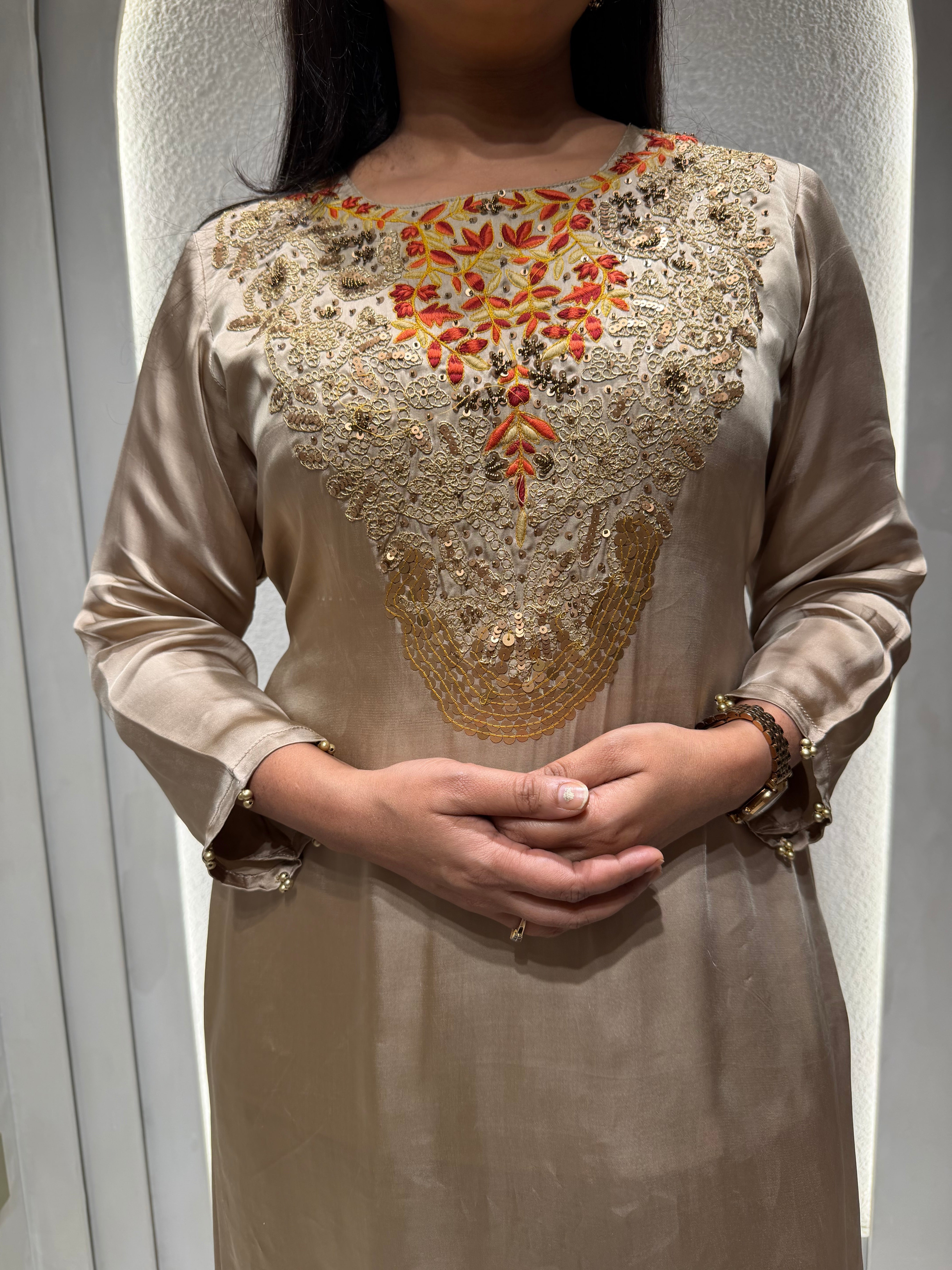 “JUHI” Premium Satin Handwork Top With Drape Skirt- Indowestern💜 | KurtiSwag