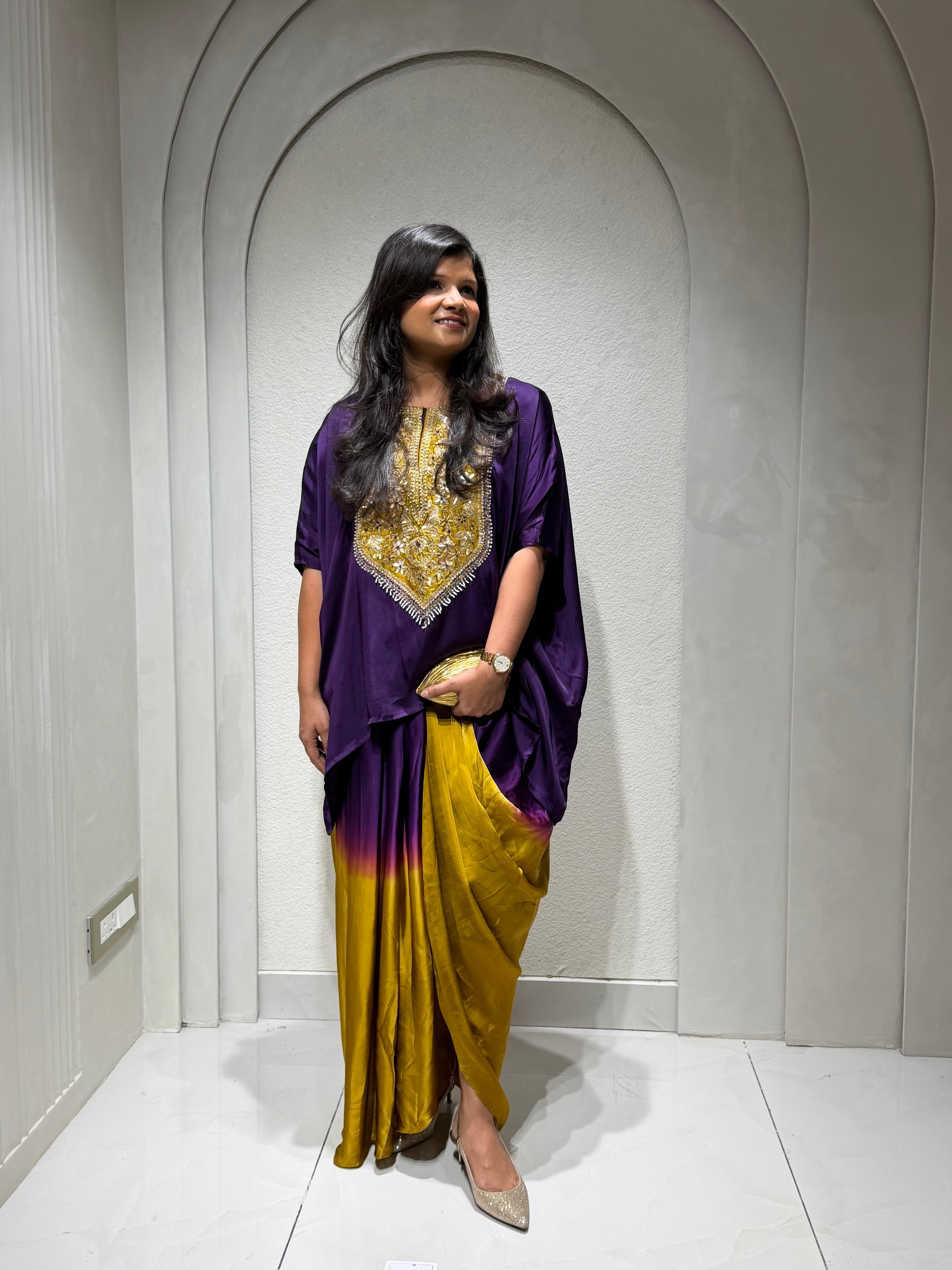 “PAARUL” Premium Festive Handwork Top With Cowl Drape Shaded Skirt - Indowestern 💕✨ | KurtiSwag