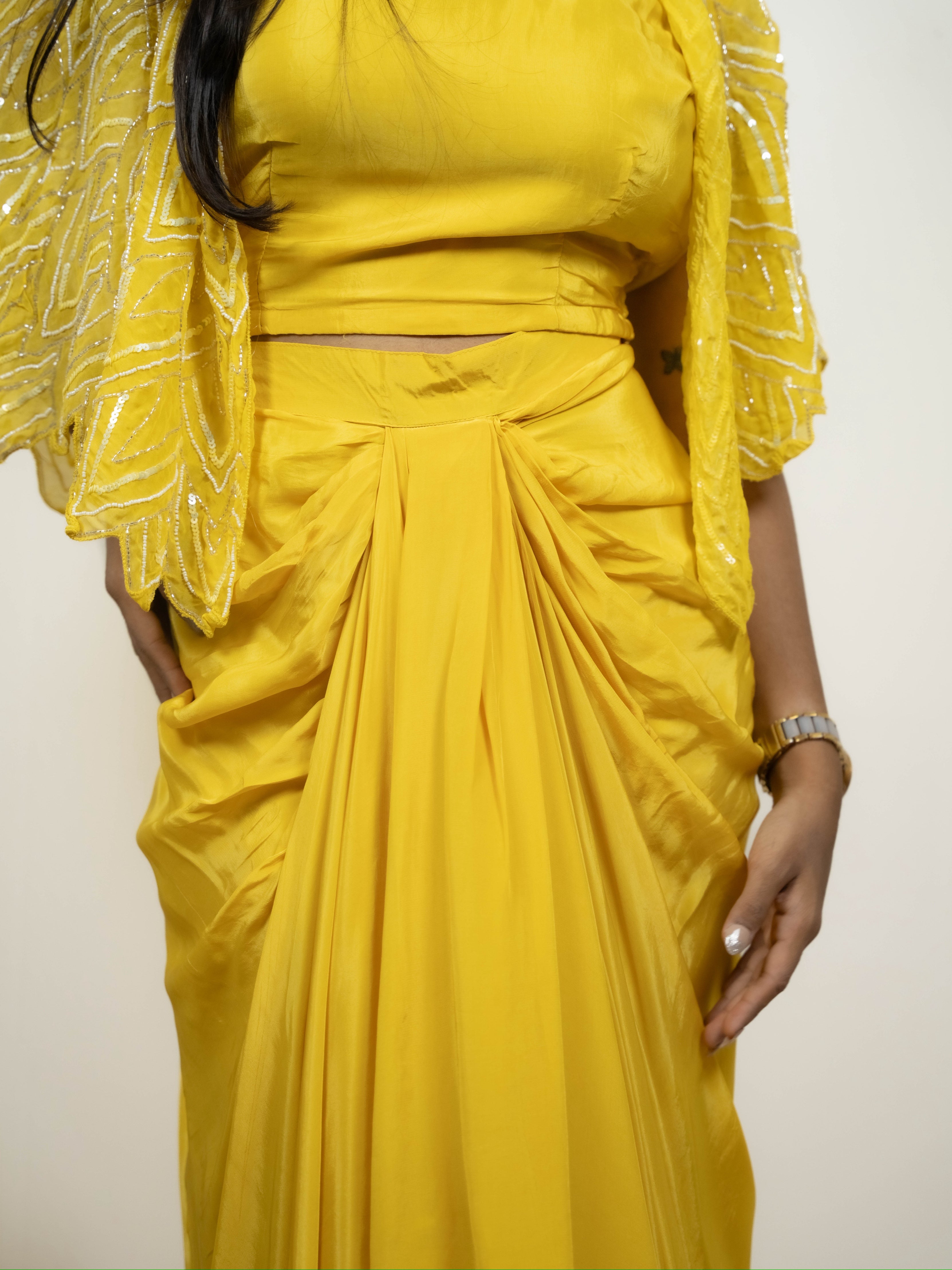 “SHARVARI” Indowestern Drape Skirt And Crop Top ✨💕 | KurtiSwag