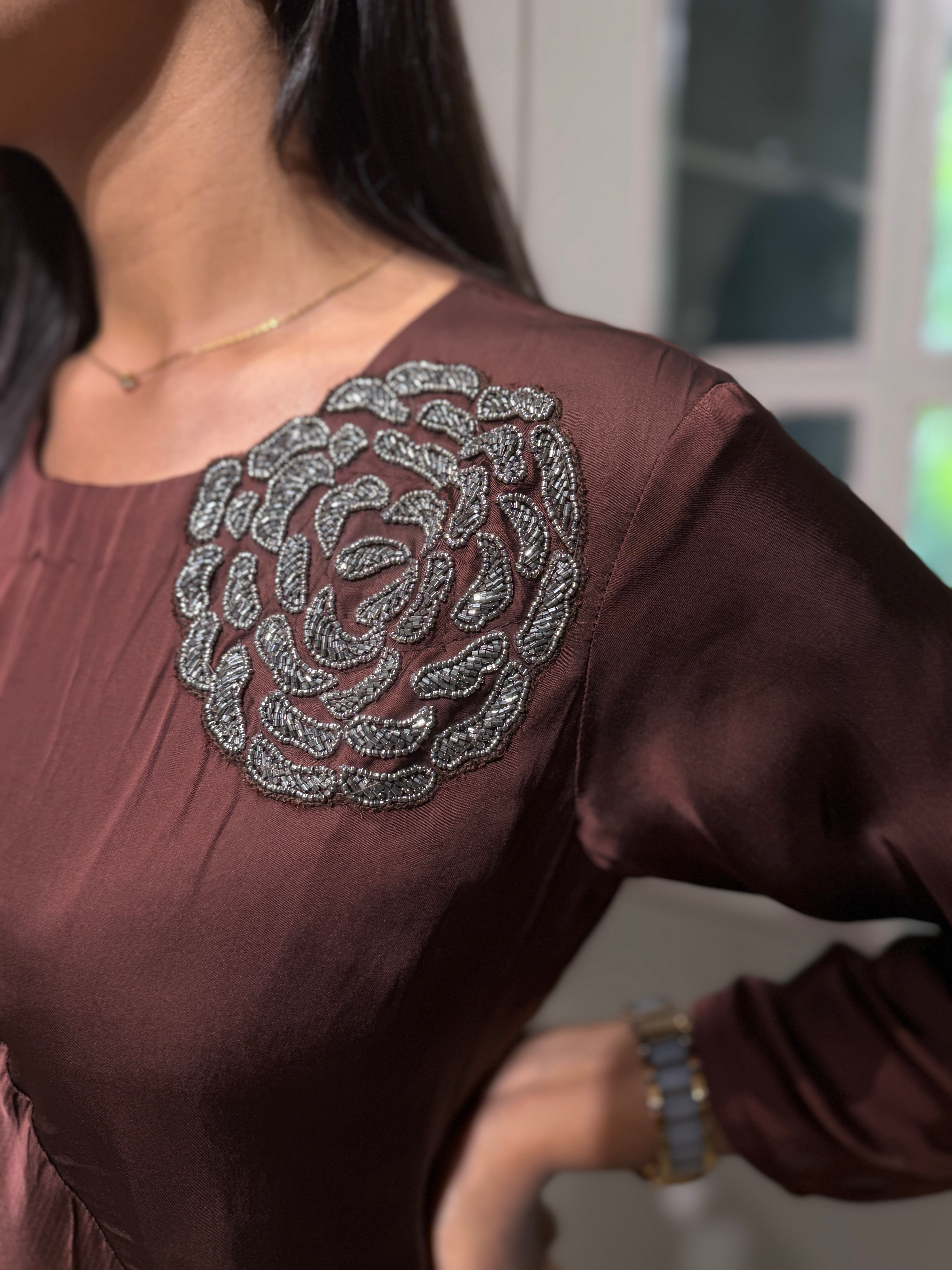 “ROSES” Indowestern Dress In Brown ✨ | KurtiSwag