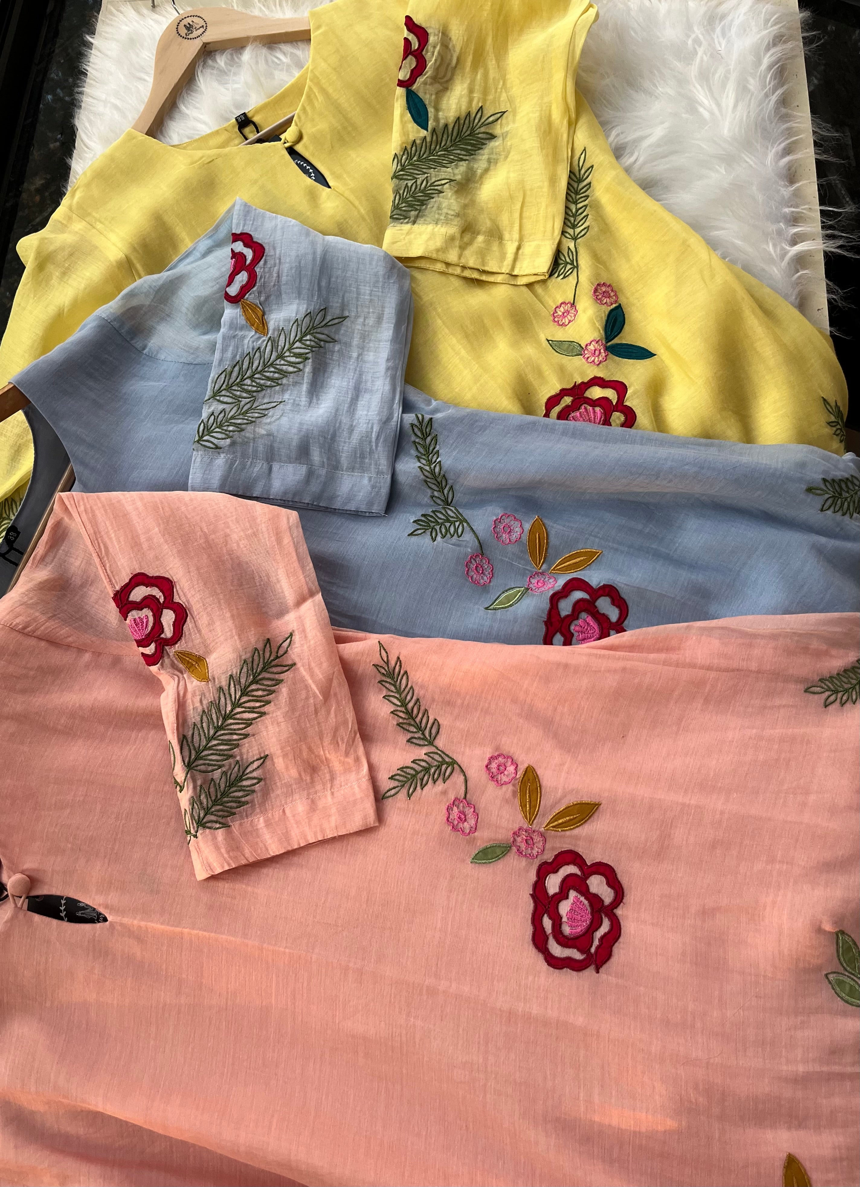 “BLOSSOM” Mul Chanderi A Line Kurta Pant Set ✨ | KurtiSwag
