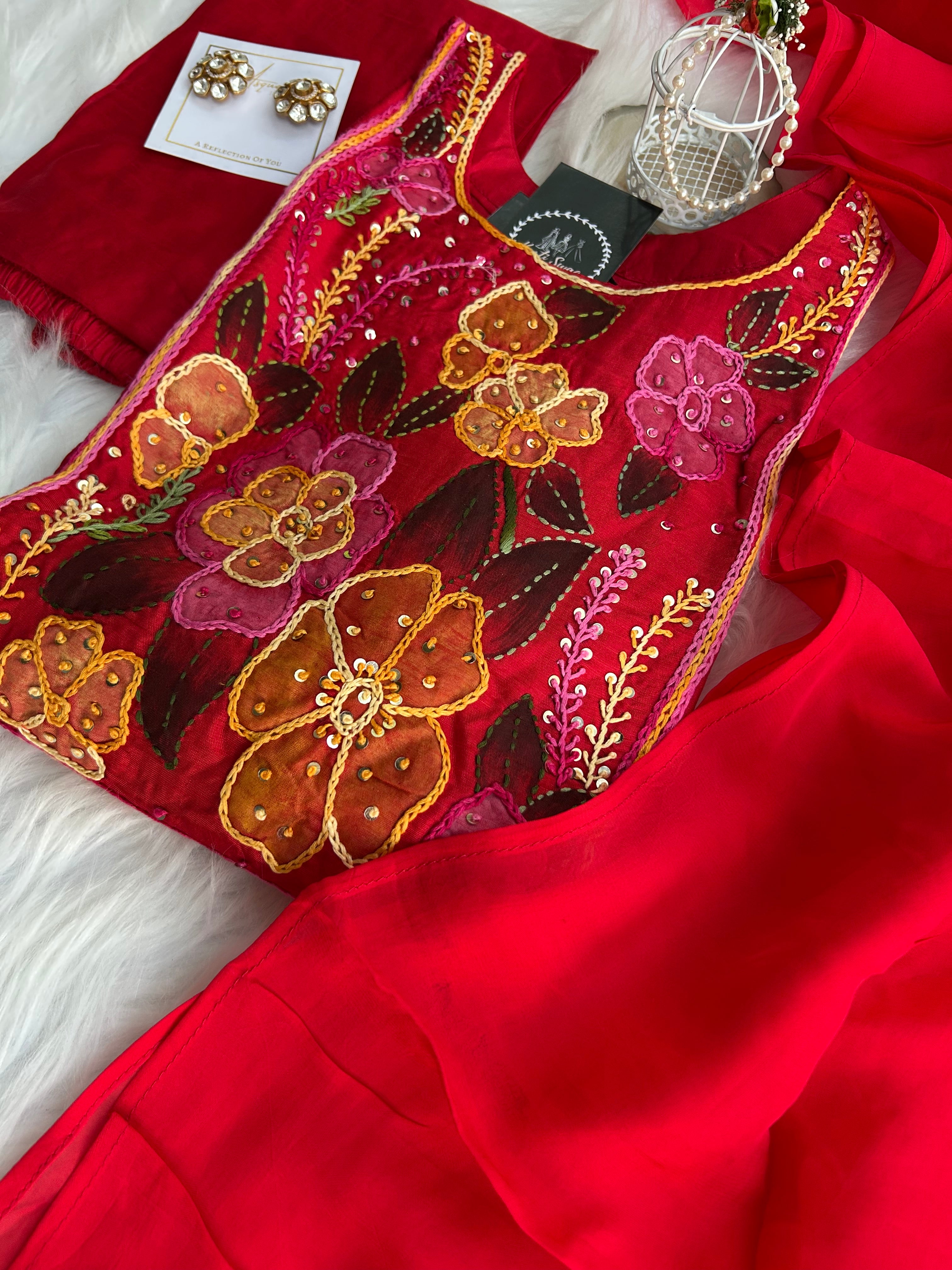 “RANGEELA” Dola Silk French Knot Embroidered Suit Set ✨💕 | KurtiSwag