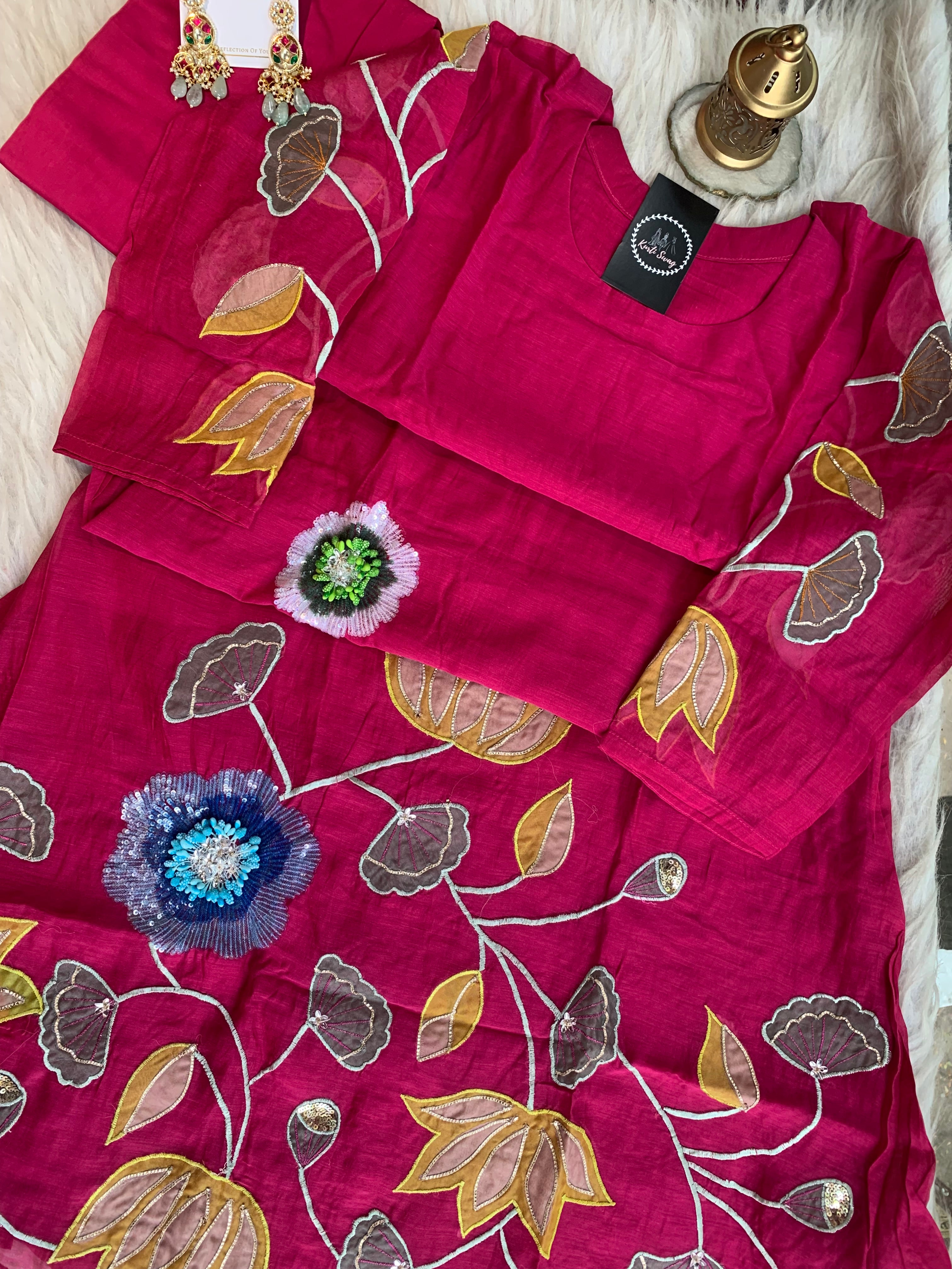 “DHANUJA” Mul Chanderi Applique Suit Set ✨💕 | KurtiSwag