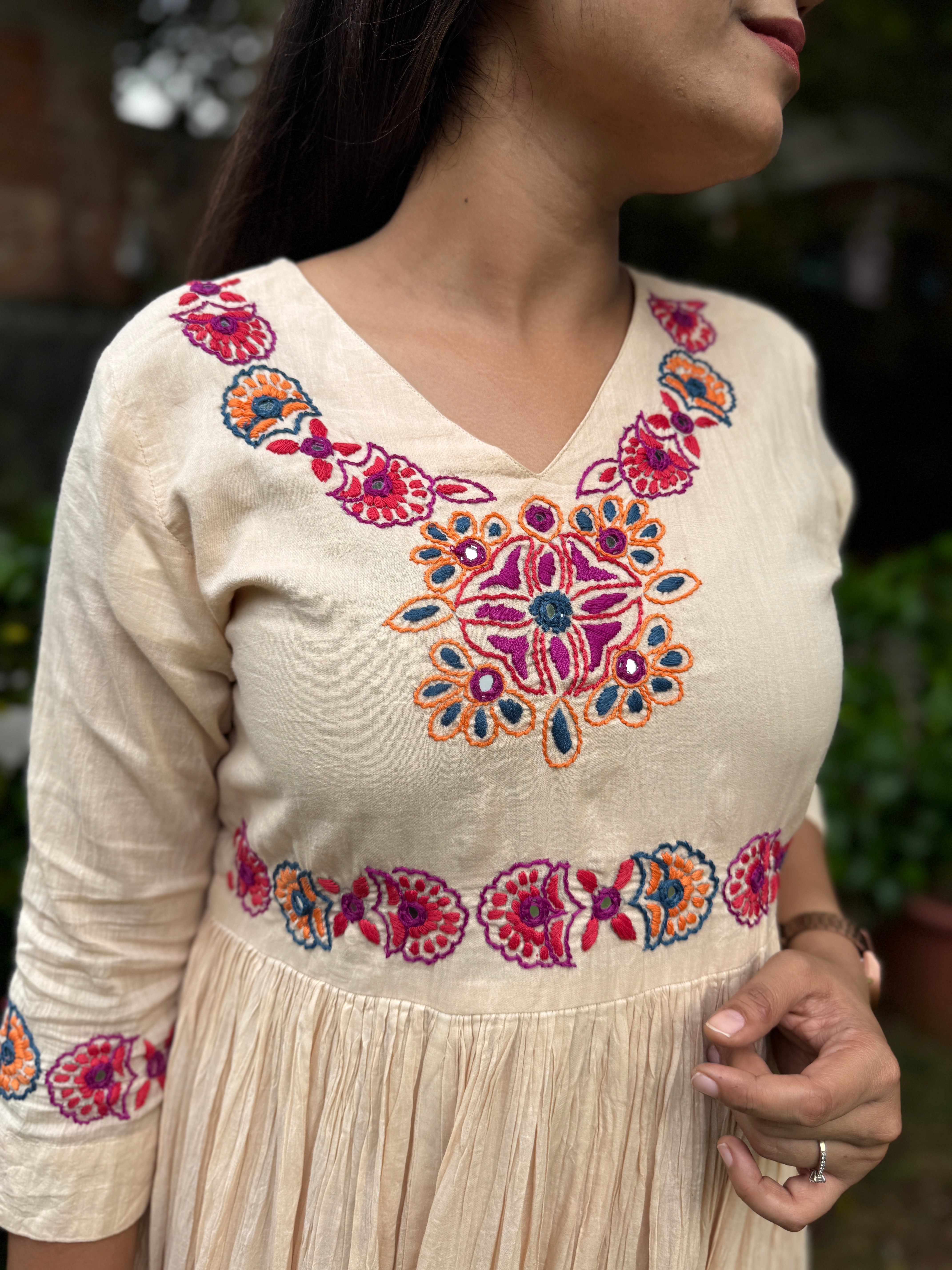 “HUNAR” Ombré Mul Cotton Mirror & Thread Handwork Flared Dress ✨💕💜 | KurtiSwag
