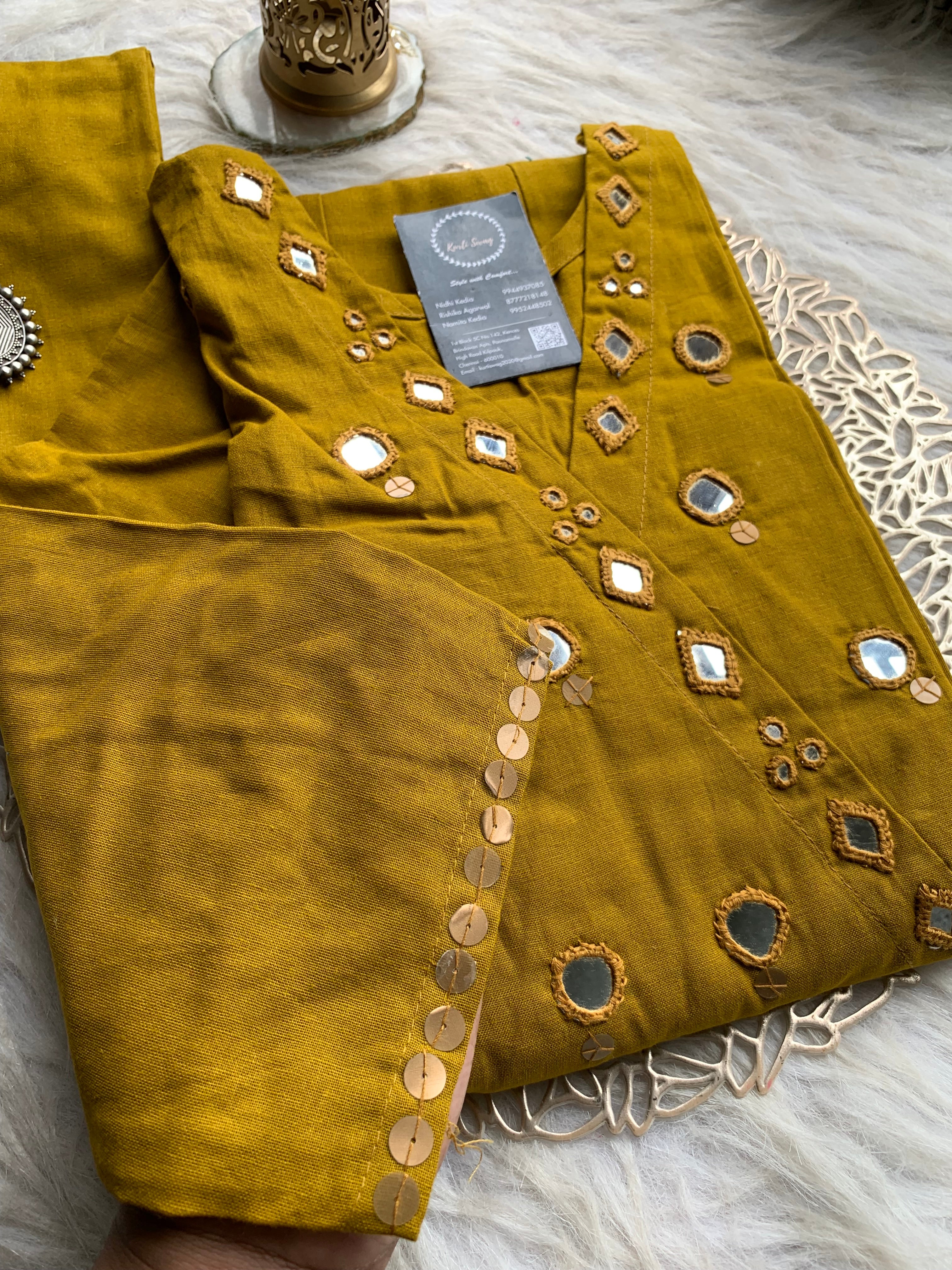 “SAANJH” Premium Mirror Work Cotton Kurta and Pant Set | KurtiSwag