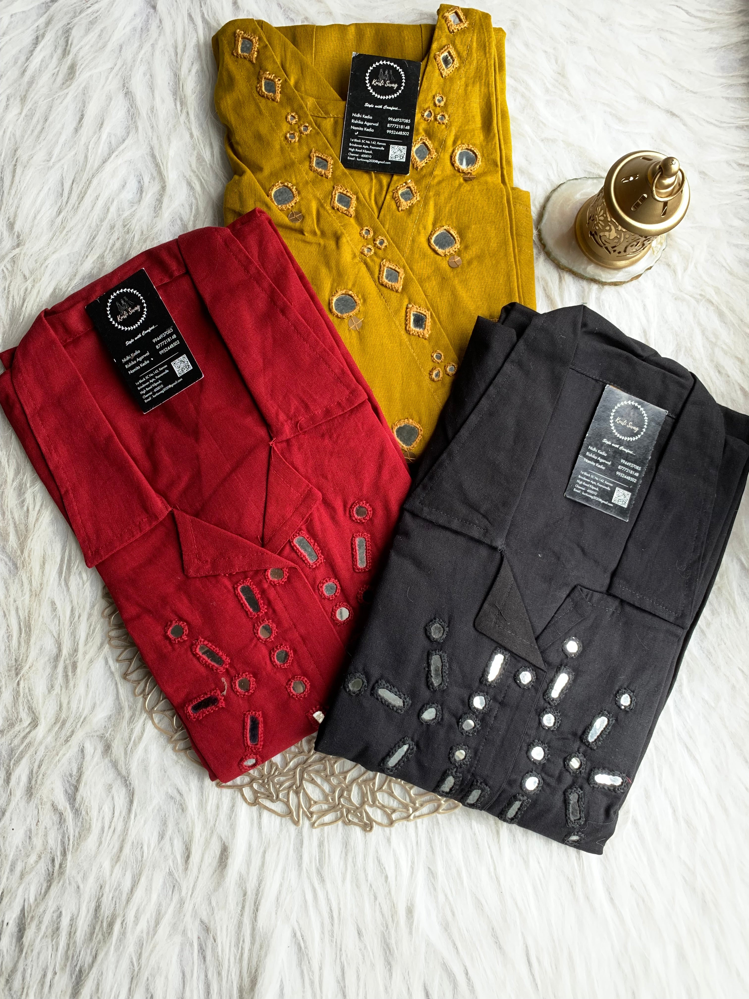 “SAANJH” Premium Mirror Work Cotton Kurta and Pant Set | KurtiSwag
