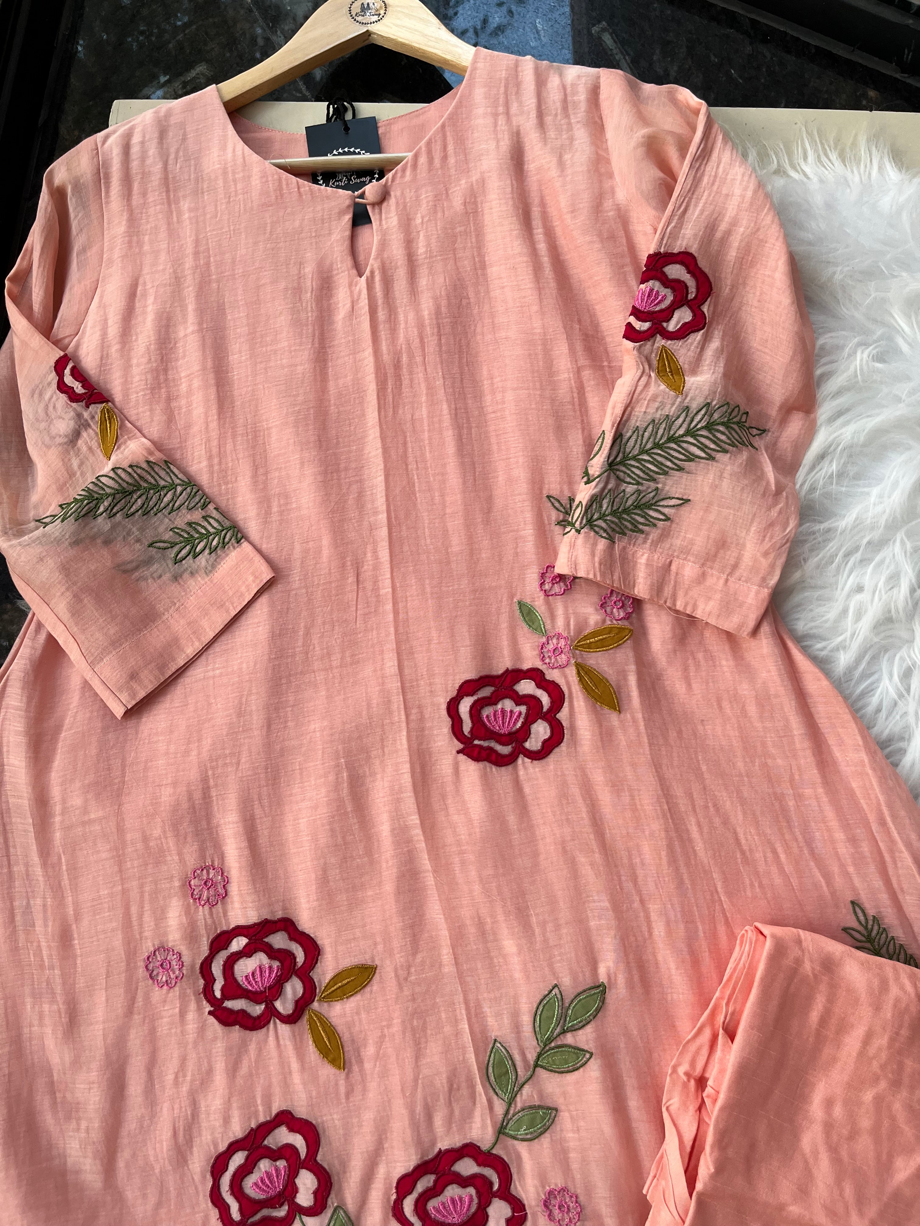 “BLOSSOM” Mul Chanderi A Line Kurta Pant Set ✨ | KurtiSwag