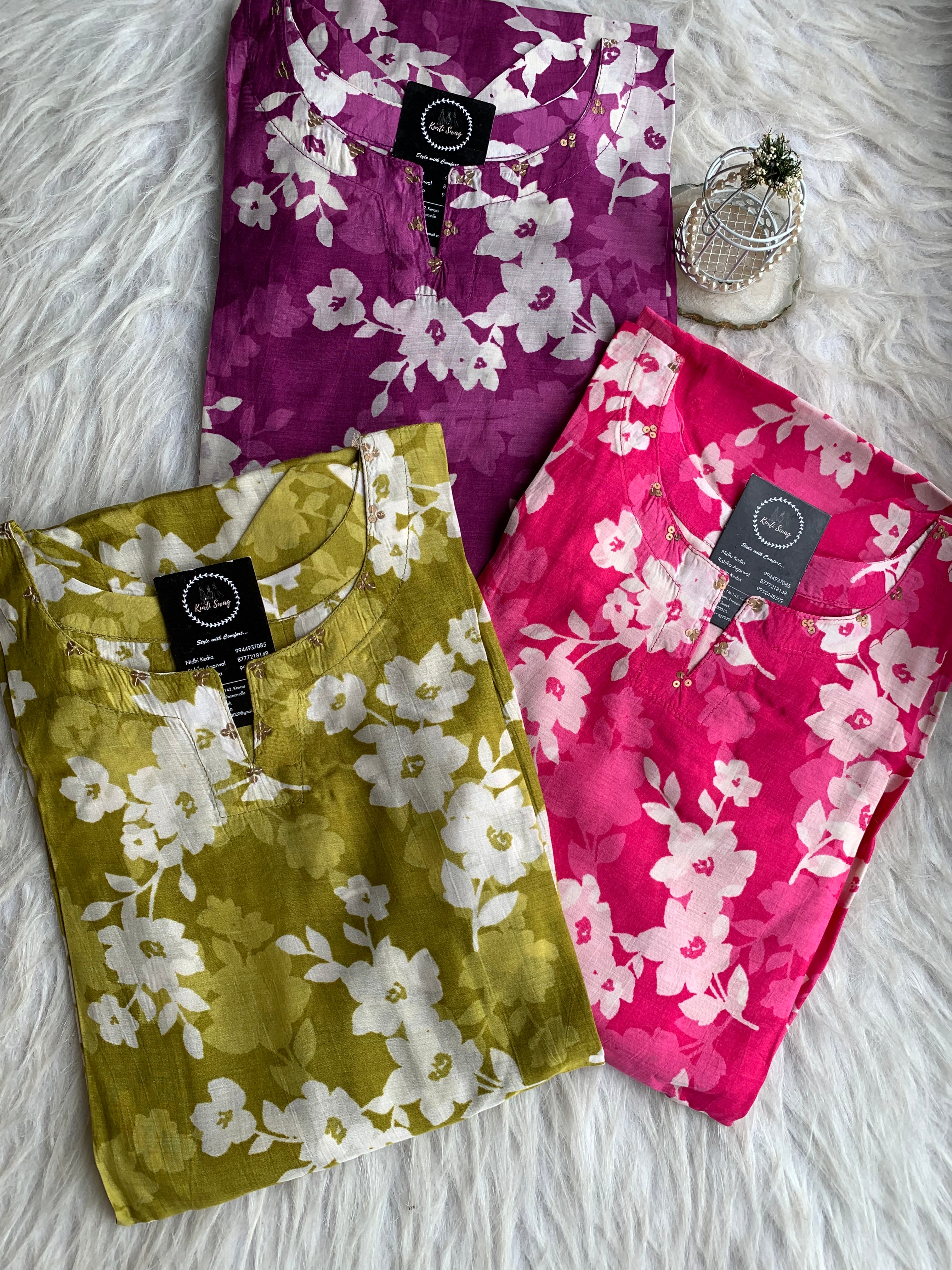 “SUNAINA” Floral Muslin Kurta Pant Set ✨ | KurtiSwag