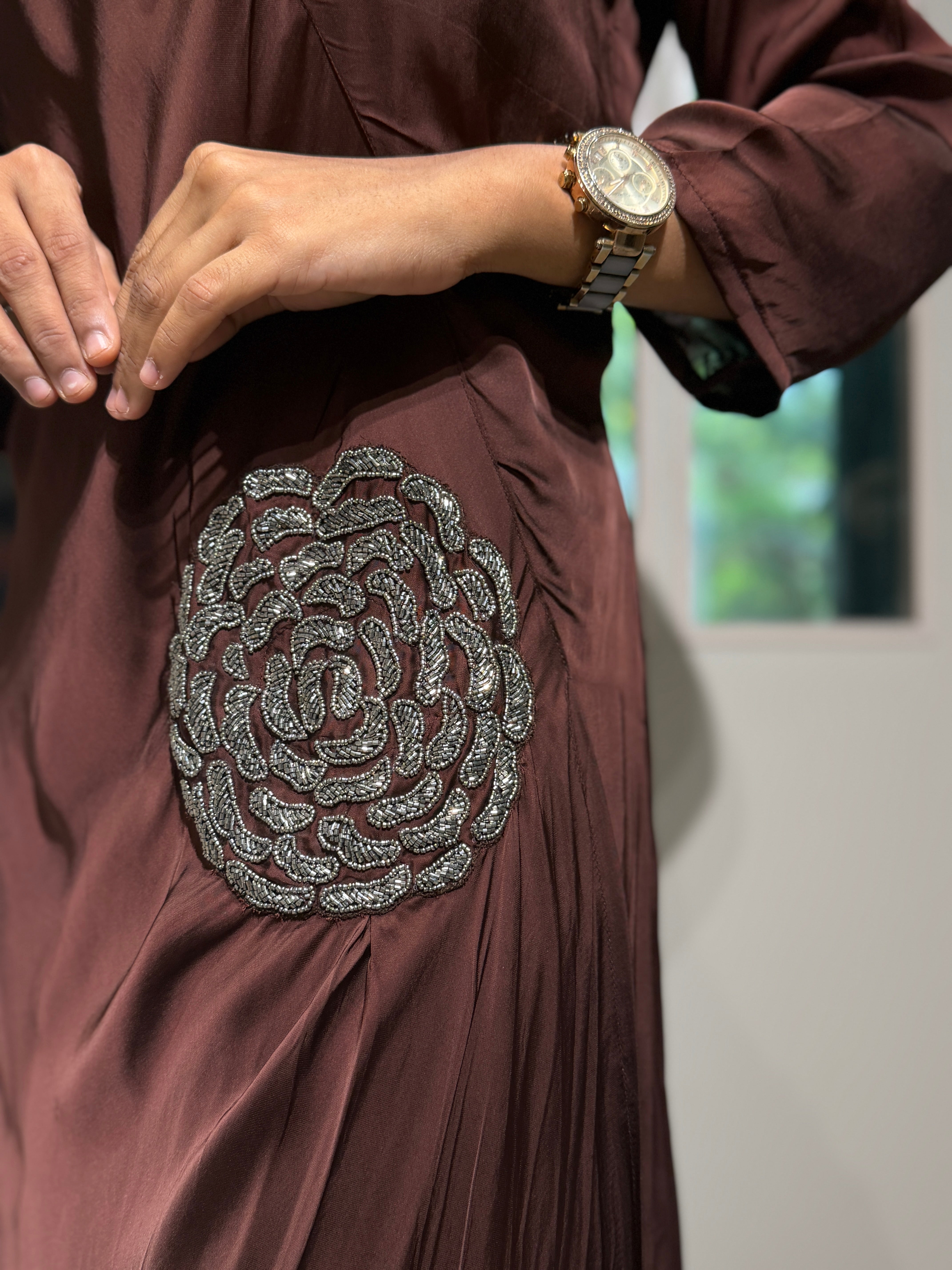 “ROSES” Indowestern Dress In Brown ✨ | KurtiSwag