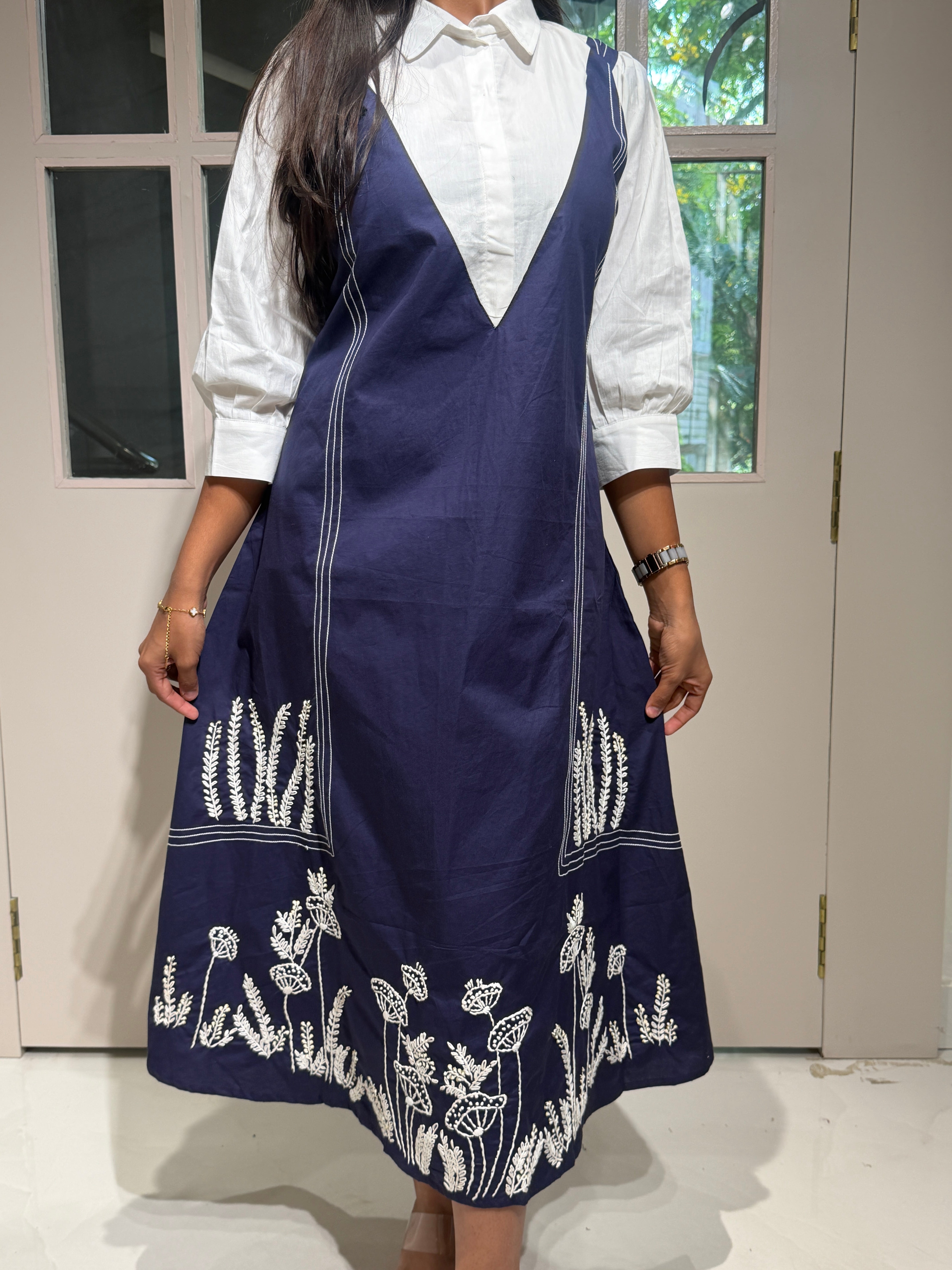 “SIDYA” Designer Malai Cotton Collared Dress With French Embroidery ✨ | KurtiSwag