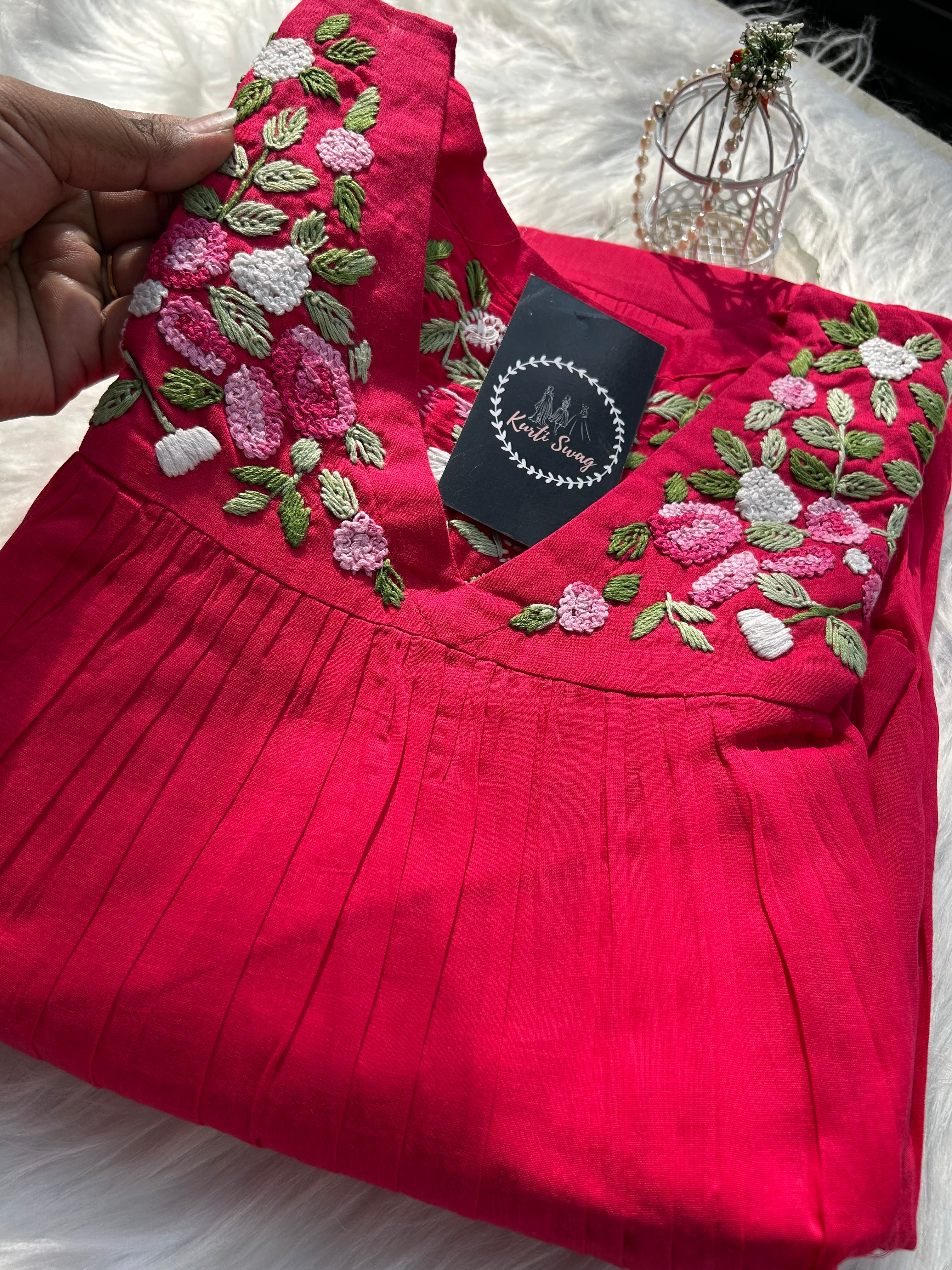 “SUMEDHA” Summer Cotton Dress With French Embroidery ✨🧿 | KurtiSwag
