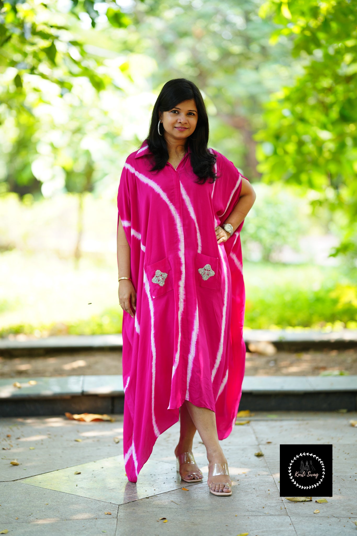 “ALIZEH” Tie And Dye Crepe Silk Kaftan Dress - Main Image