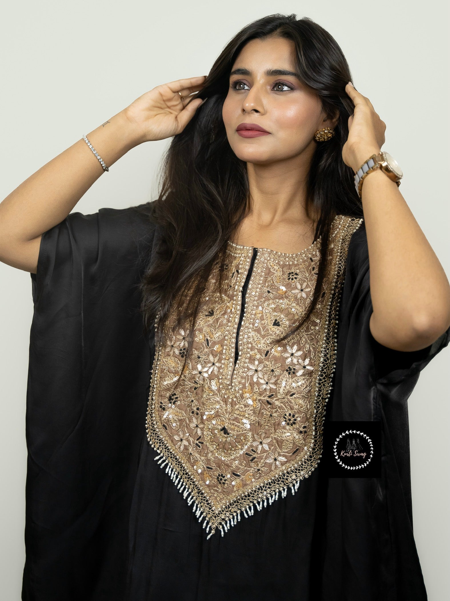 “PAARUL” Premium Festive Handwork Top With Cowl Drape Shaded Skirt - Indowestern 💕✨ | KurtiSwag