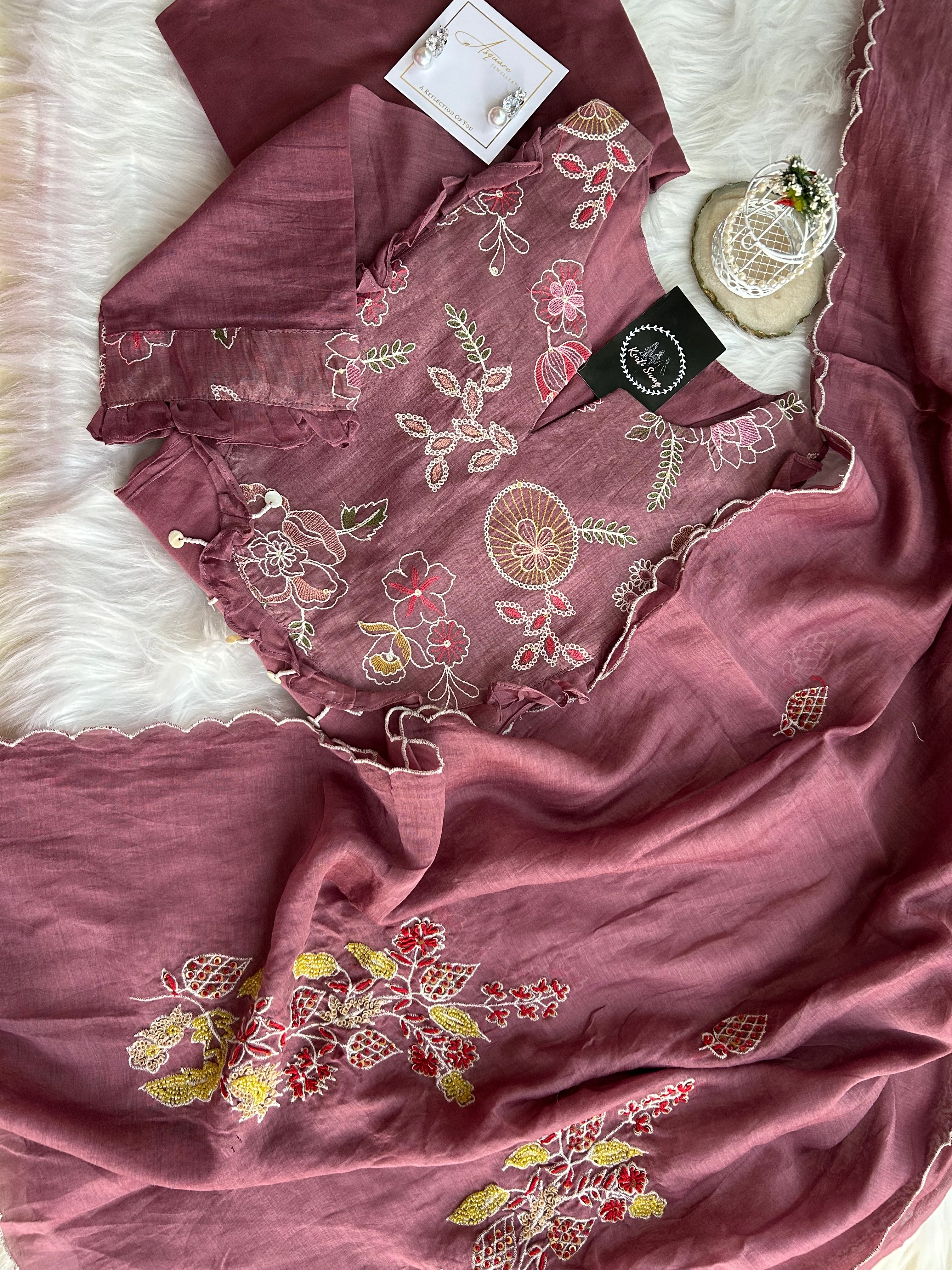 “SOFT HUES” Premium Embroidered Mul Chanderi Suit Set ✨💕 | KurtiSwag