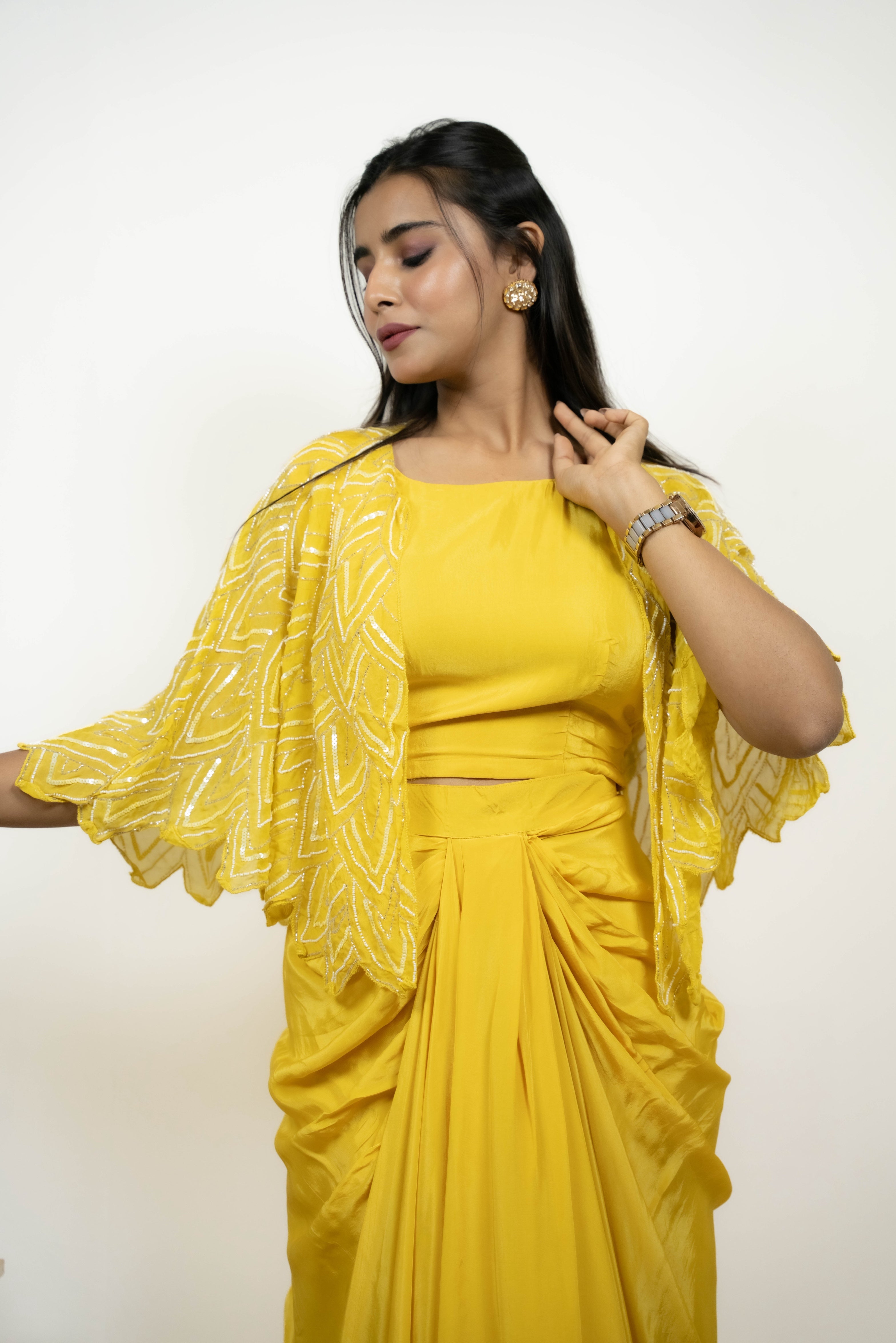 “SHARVARI” Indowestern Drape Skirt And Crop Top ✨💕 | KurtiSwag