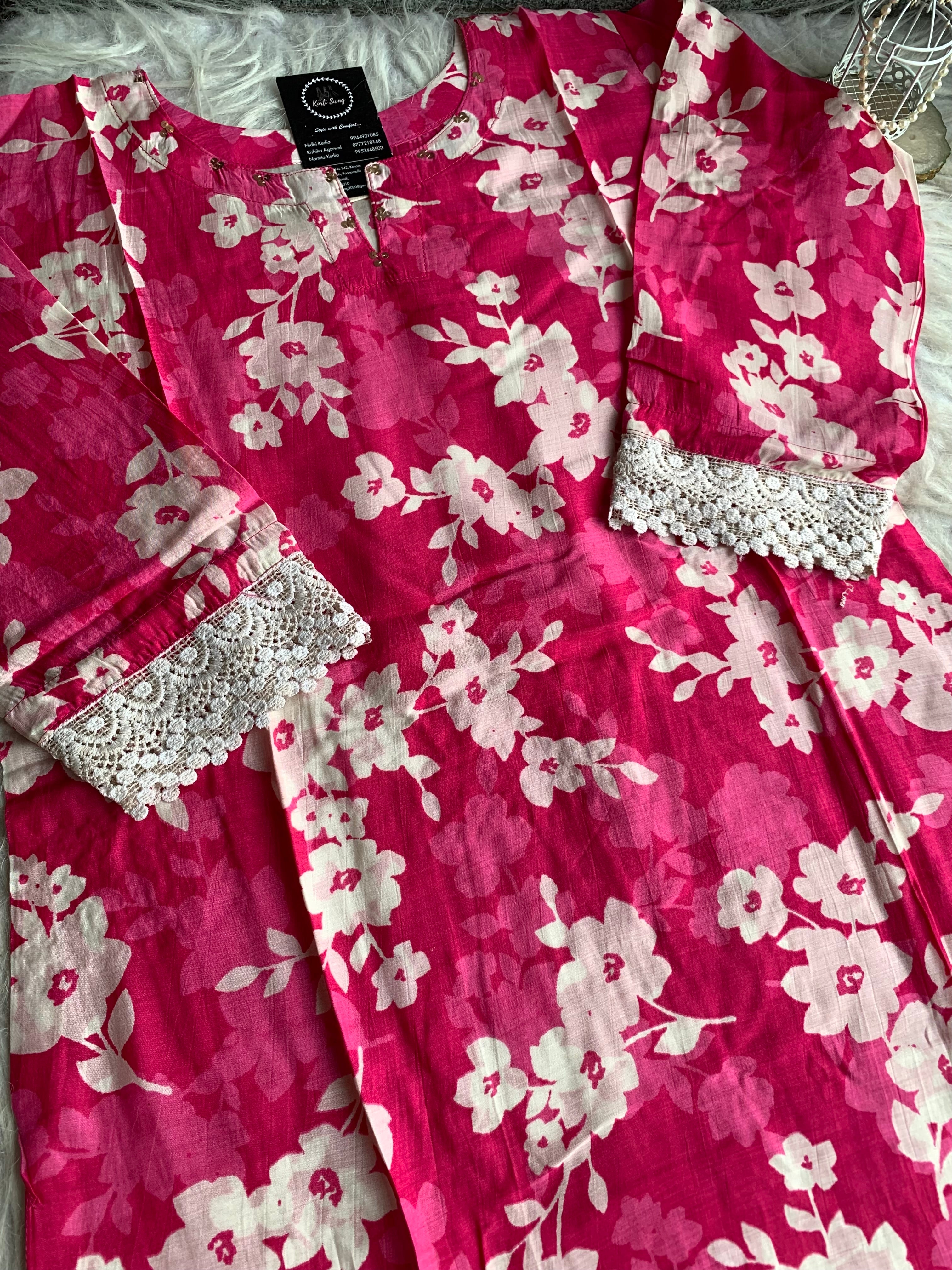 “SUNAINA” Floral Muslin Kurta Pant Set ✨ | KurtiSwag