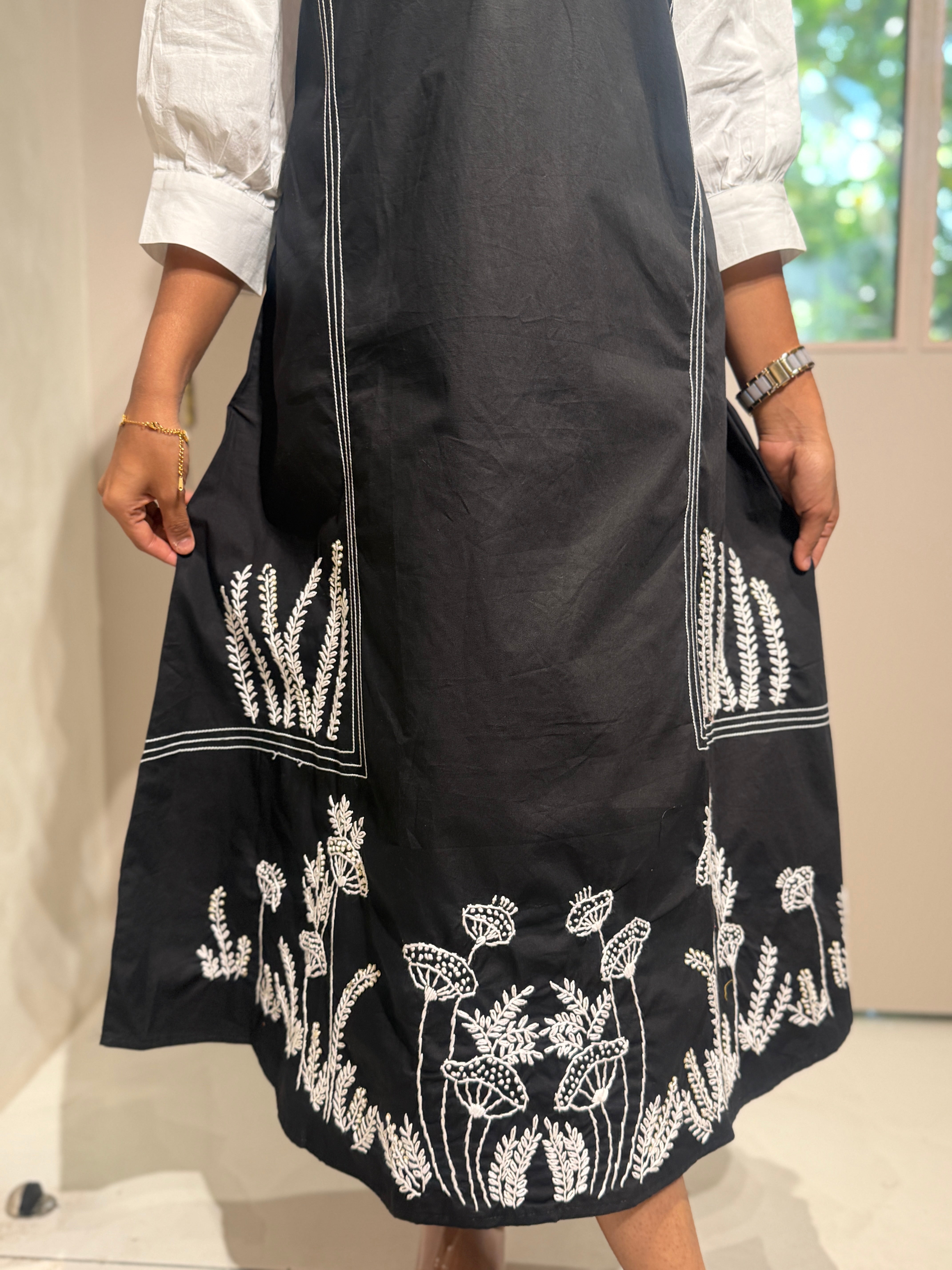 “SIDYA” Designer Malai Cotton Collared Dress With French Embroidery ✨ | KurtiSwag