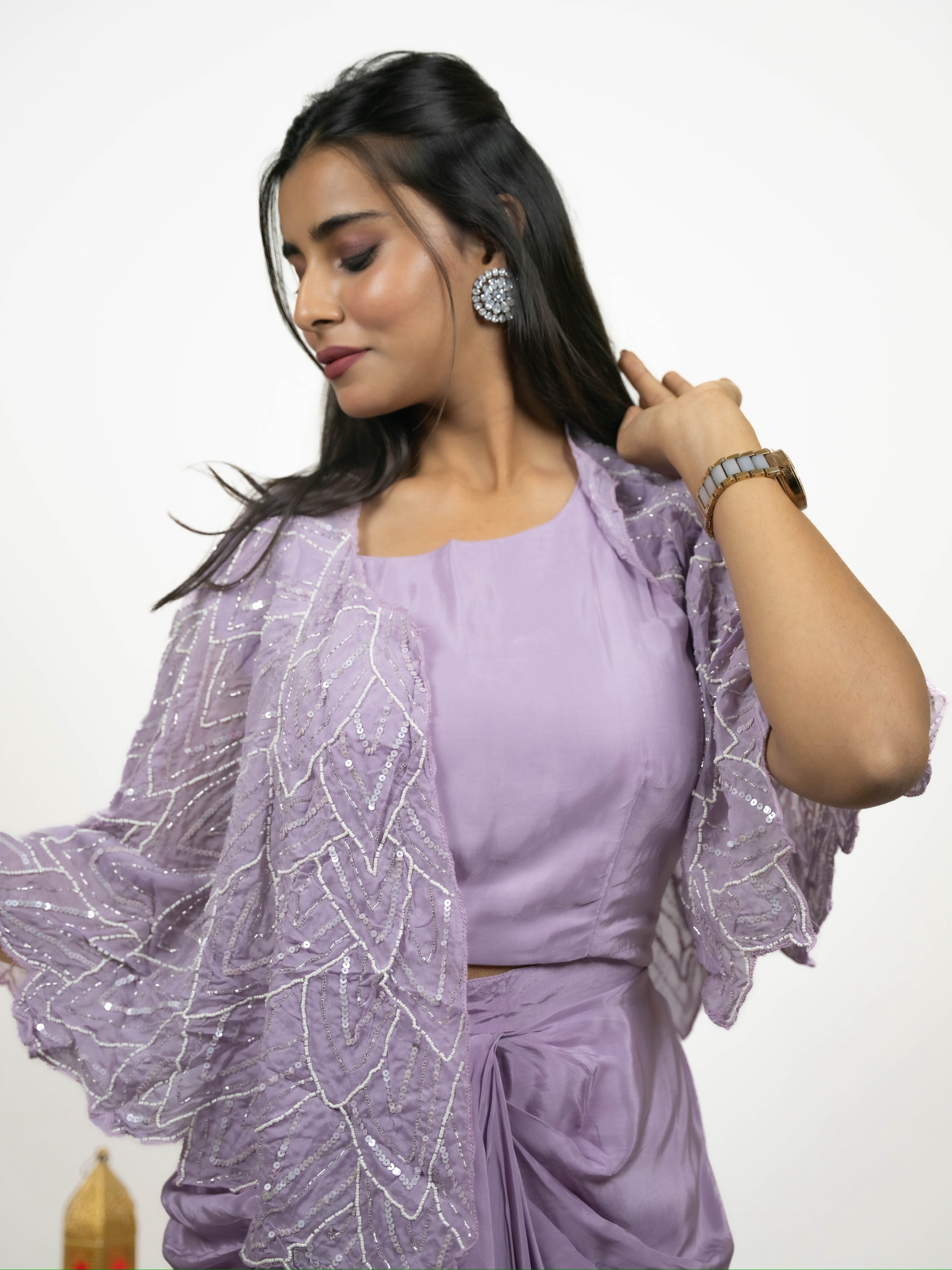 “SHARVARI” Indowestern Drape Skirt And Crop Top ✨💕 | KurtiSwag