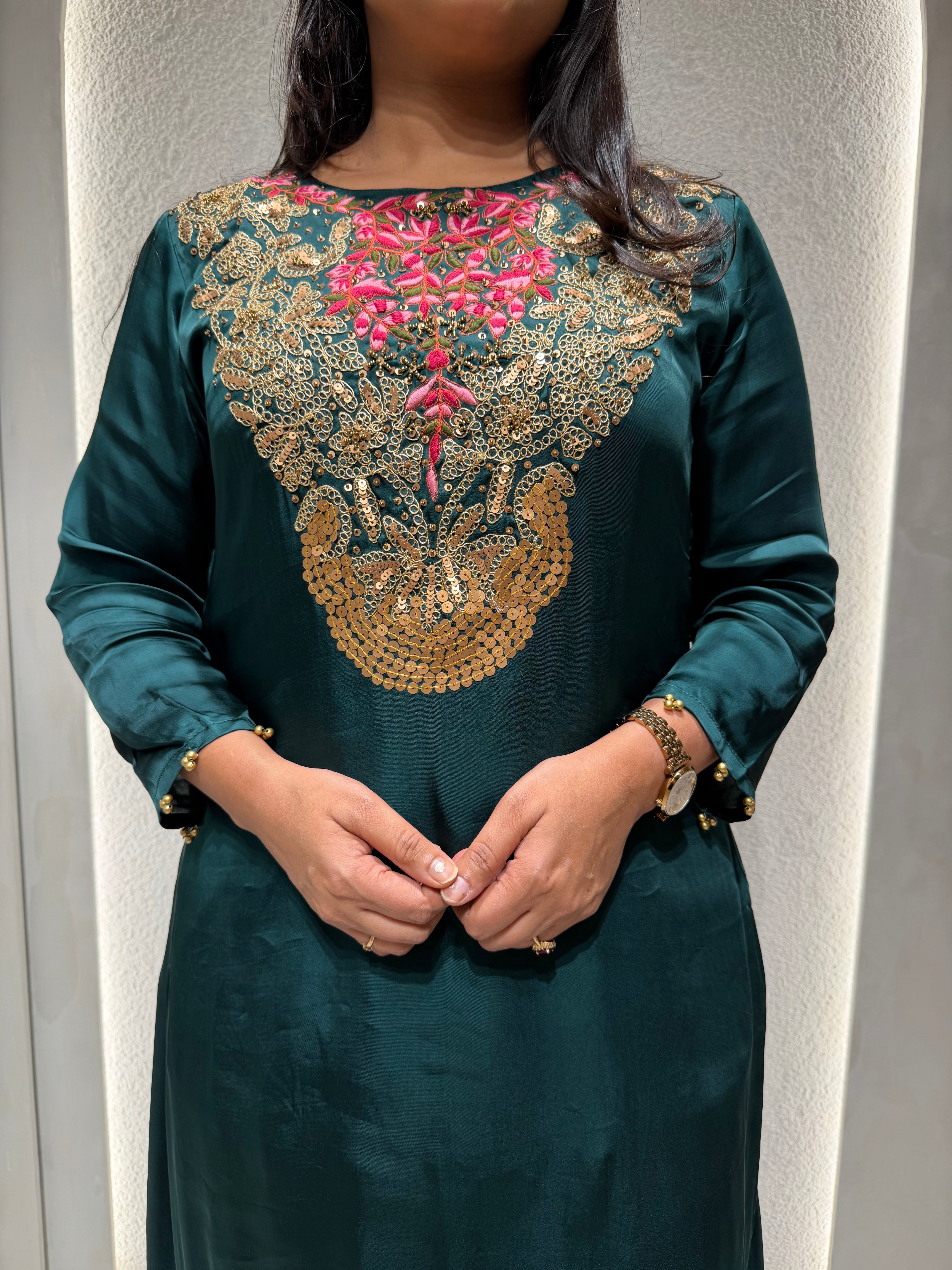 “JUHI” Premium Satin Handwork Top With Drape Skirt- Indowestern💜 | KurtiSwag