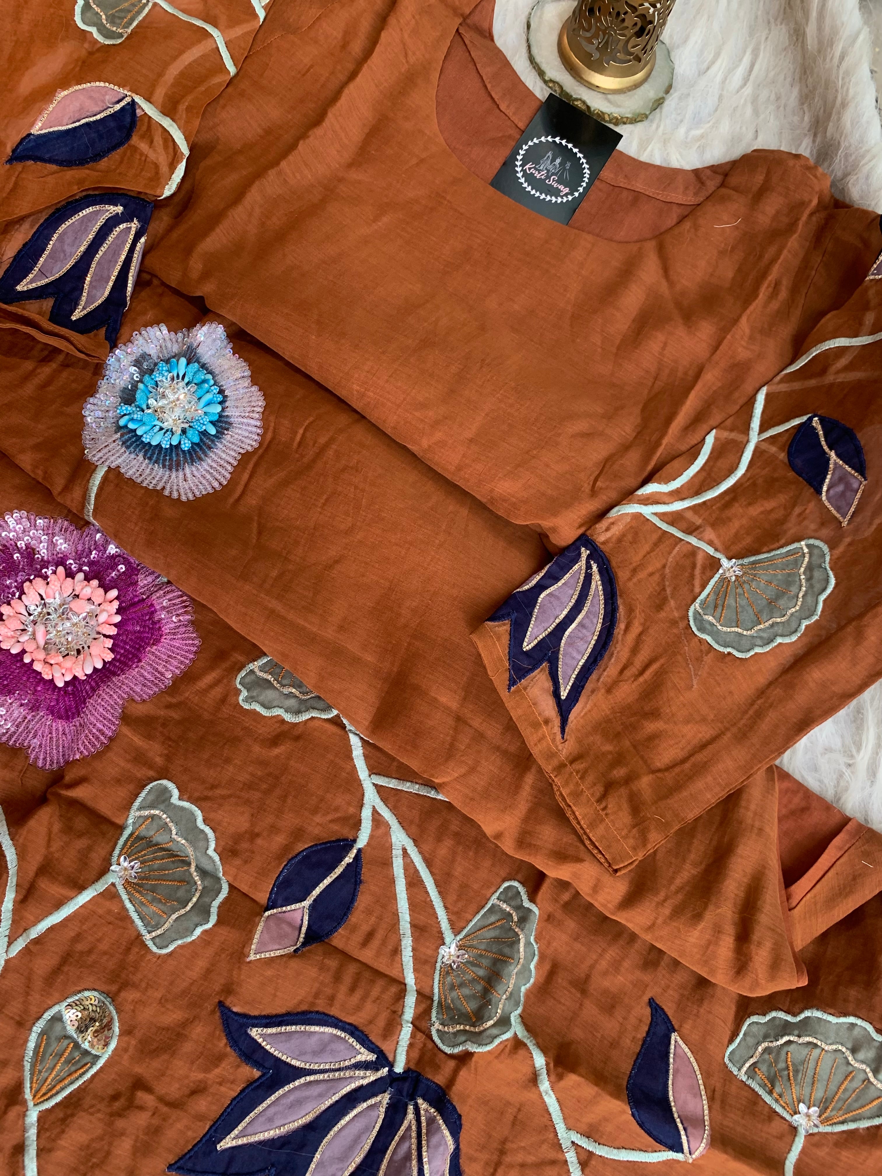 “DHANUJA” Mul Chanderi Applique Suit Set ✨💕 | KurtiSwag